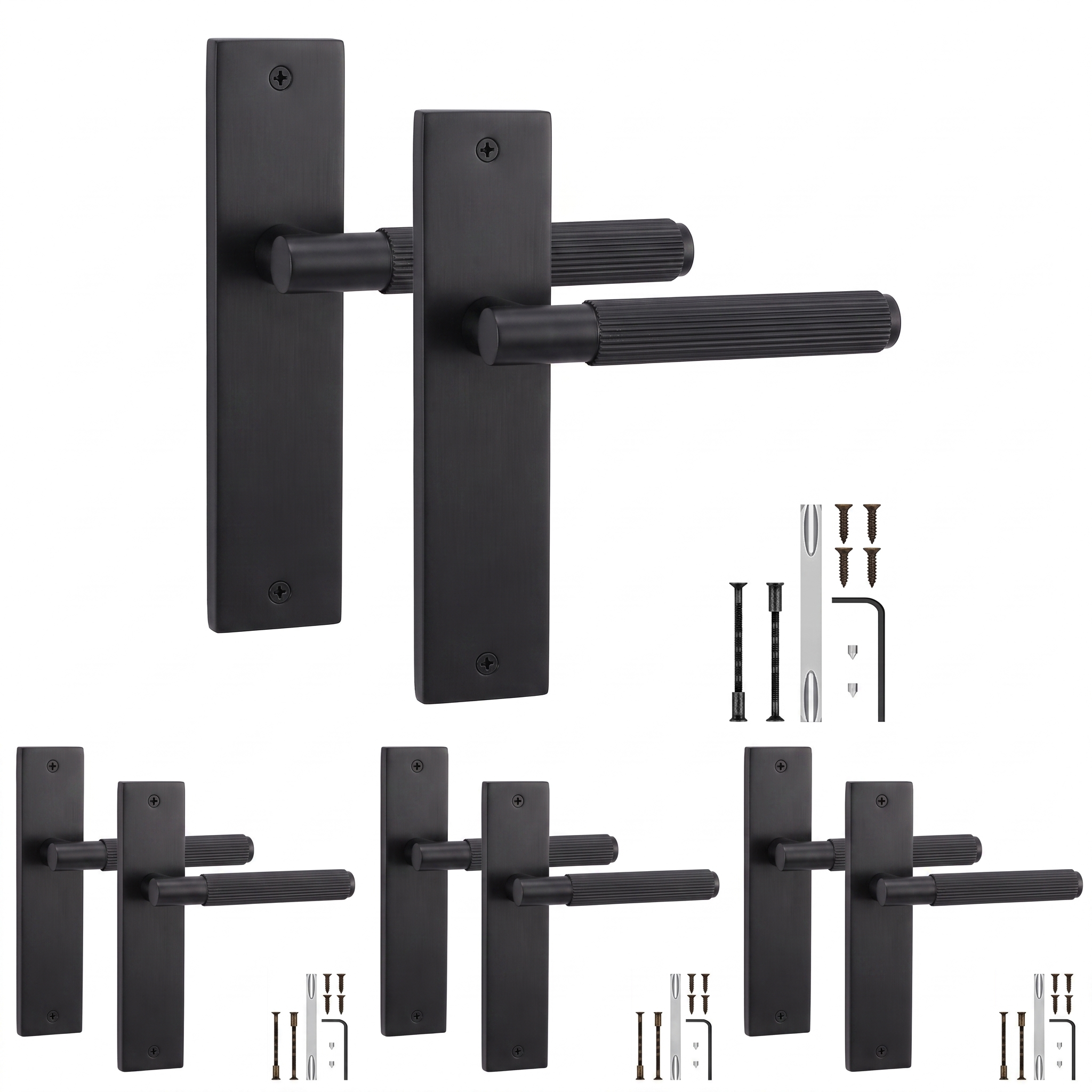 Hera Matt Black Door Lever Handles on Backplate - Pack of 4 Pairs