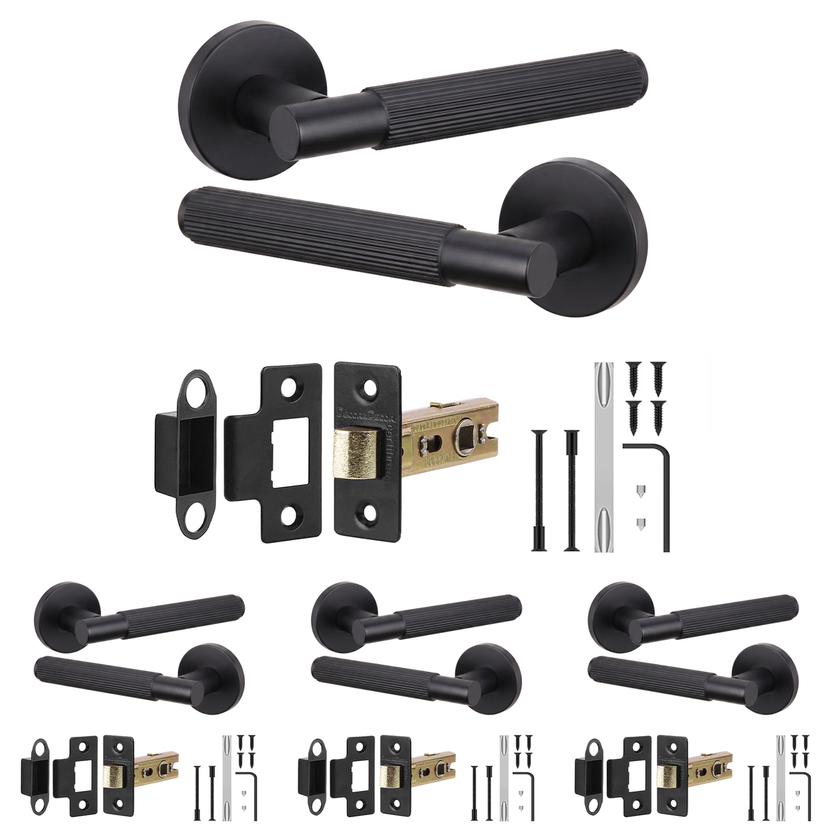 Hera Matt Black Passage Door Lever Handles - Latch Kit 64mm - Pack of 4