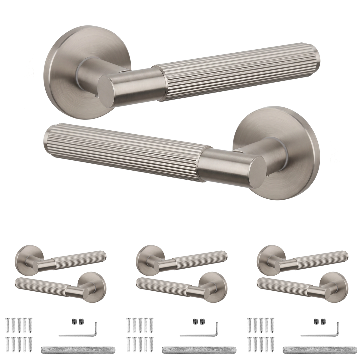 Hera Satin Nickel Door Lever Handles - Pack of 4 Pairs