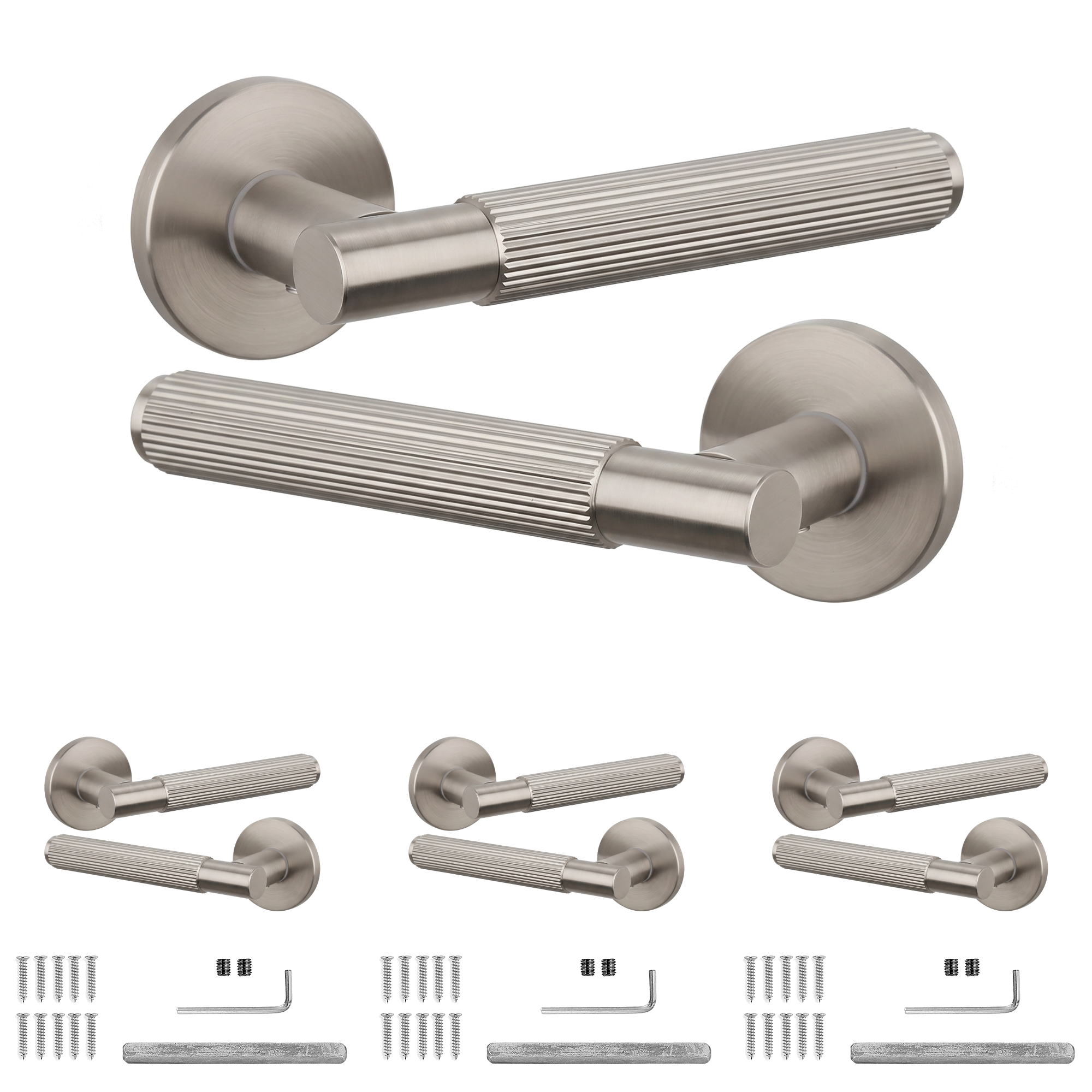 Hera Satin Nickel Door Lever Handles - Pack of 4 Pairs