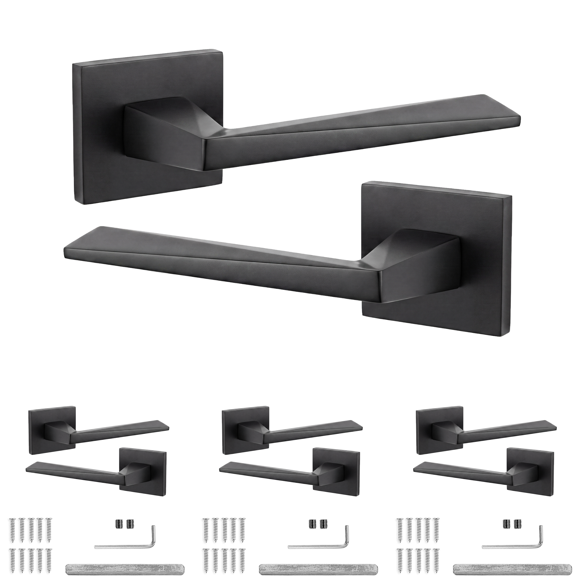 Leda Matt Black Door Lever Handles - Pack of 4 Pairs