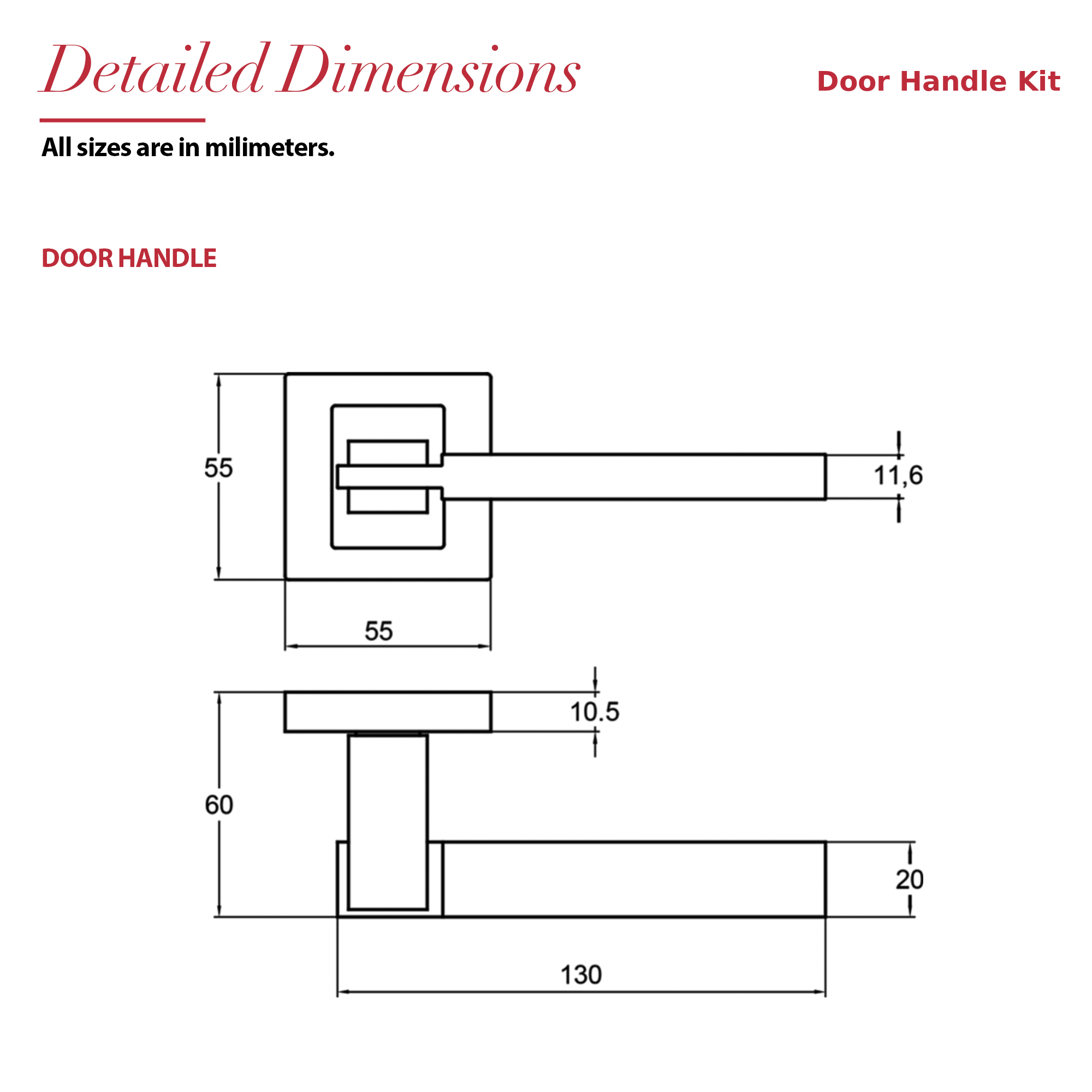Nexus Matt Black Door Lever Handles – dimensions and measurements diagram