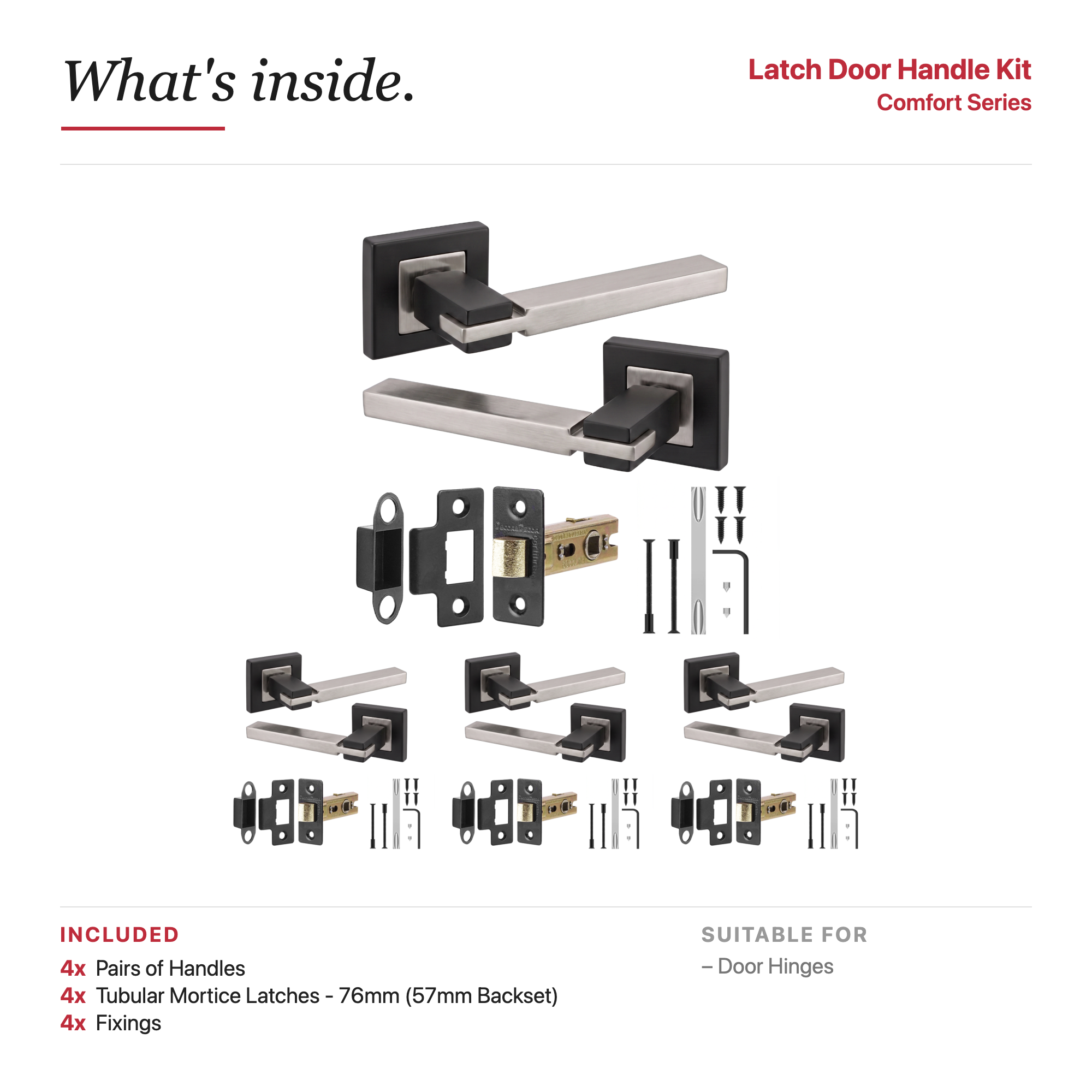 Nexus Duo Finish Passage Door Lever Handles – showing what's included in the box