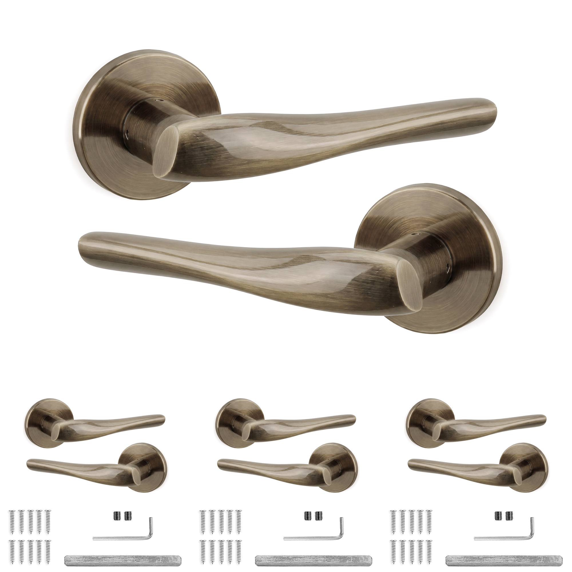 Nanda Antique Brass Door Lever Handles - Pack of 4 Pairs