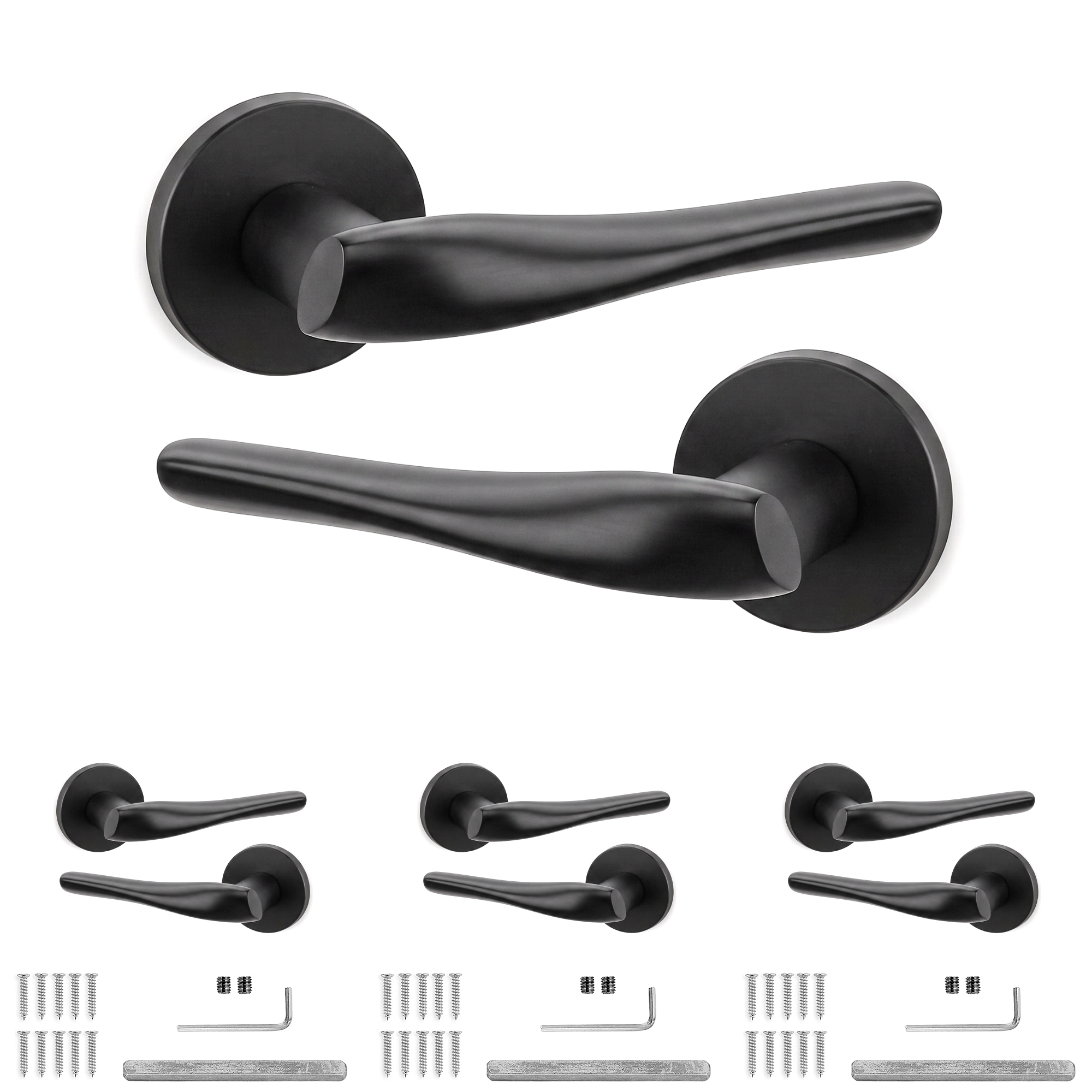 Nanda Matt Black Door Lever Handles - Pack of 4 Pairs