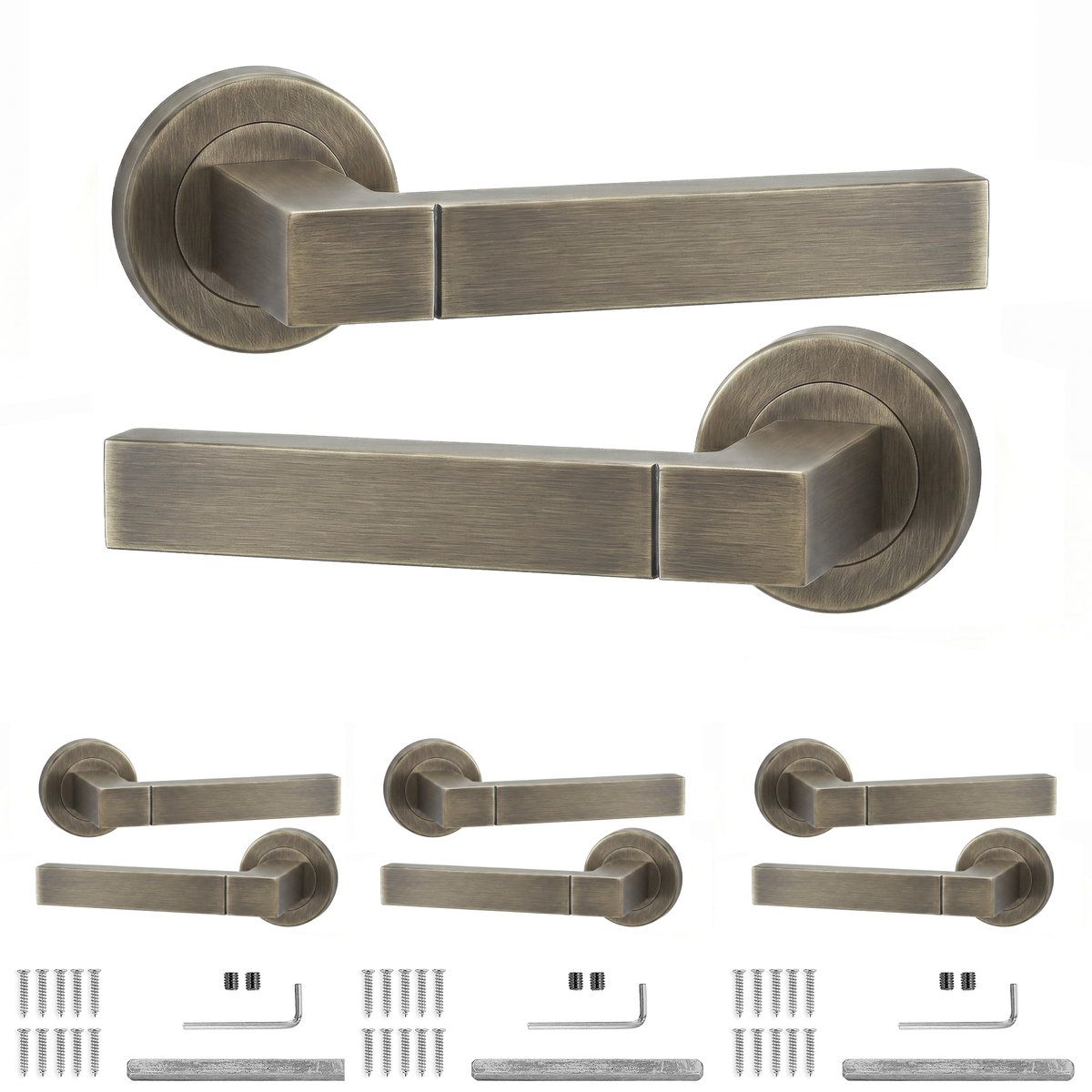 Lumina Antique Brass Door Lever Handles - Pack of 4 Pairs
