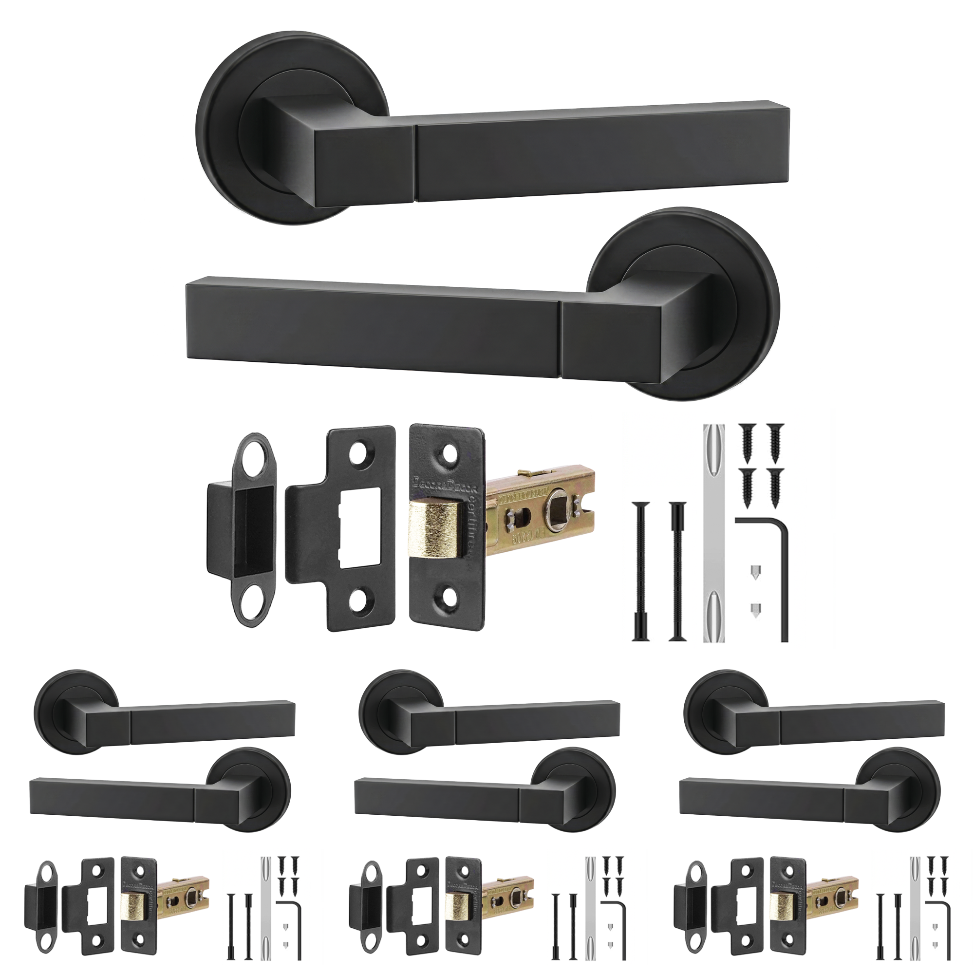 Lumina Matt Black Passage Door Lever Handles - Latch Kit 76mm - Pack of 4