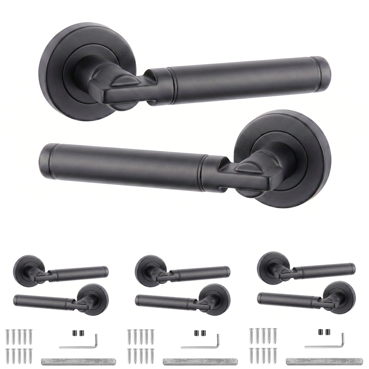 Enigma Matt Black Door Lever Handles - Pack of 4 Pairs
