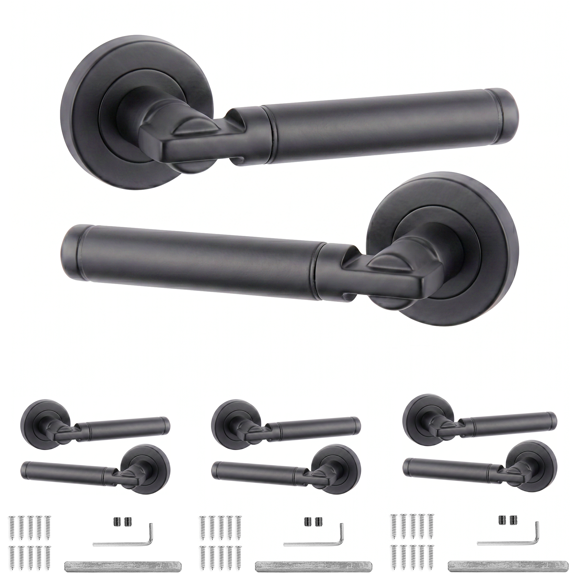 Enigma Matt Black Door Lever Handles - Pack of 4 Pairs