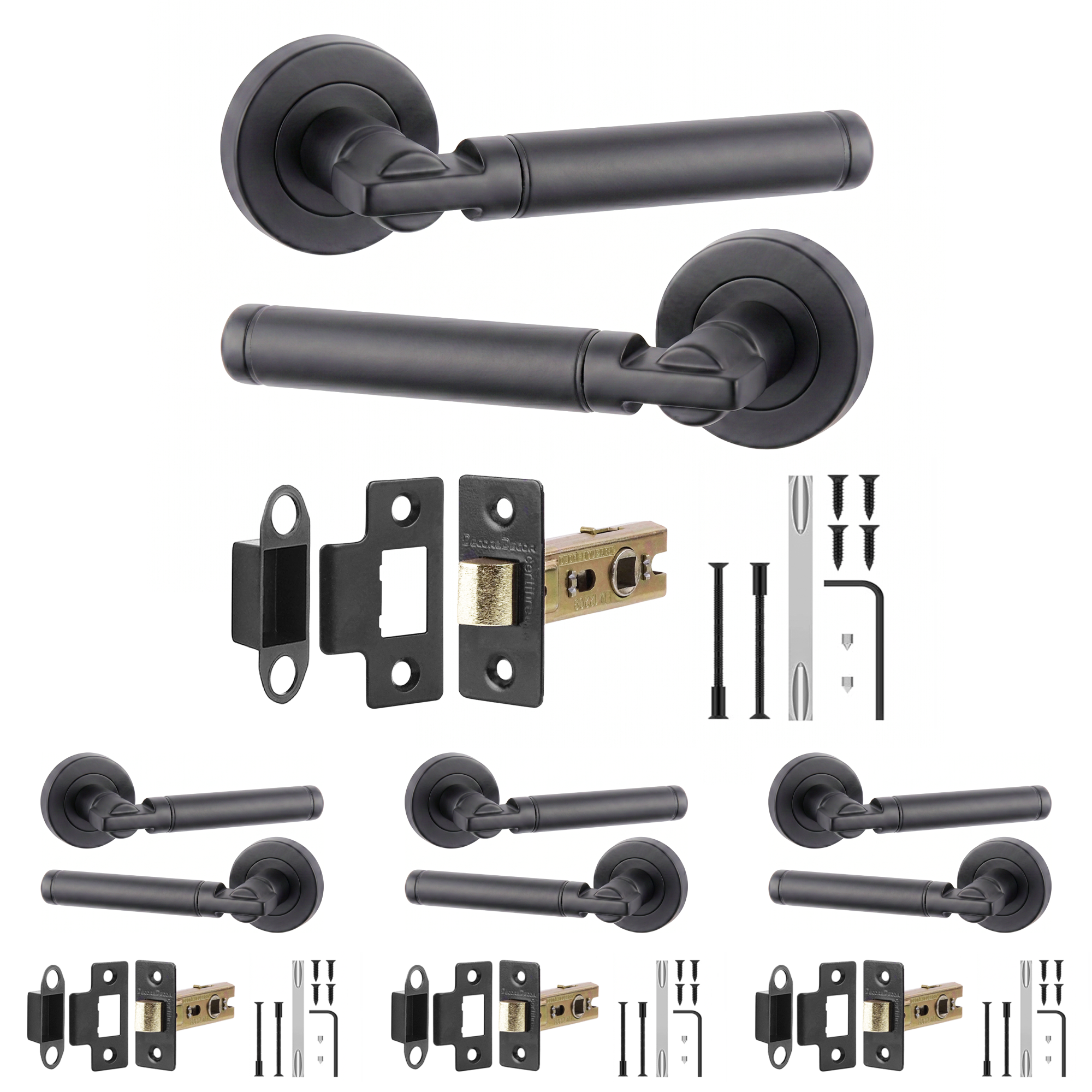 Enigma Matt Black Passage Door Lever Handles - Latch Kit 76mm - Pack of 4
