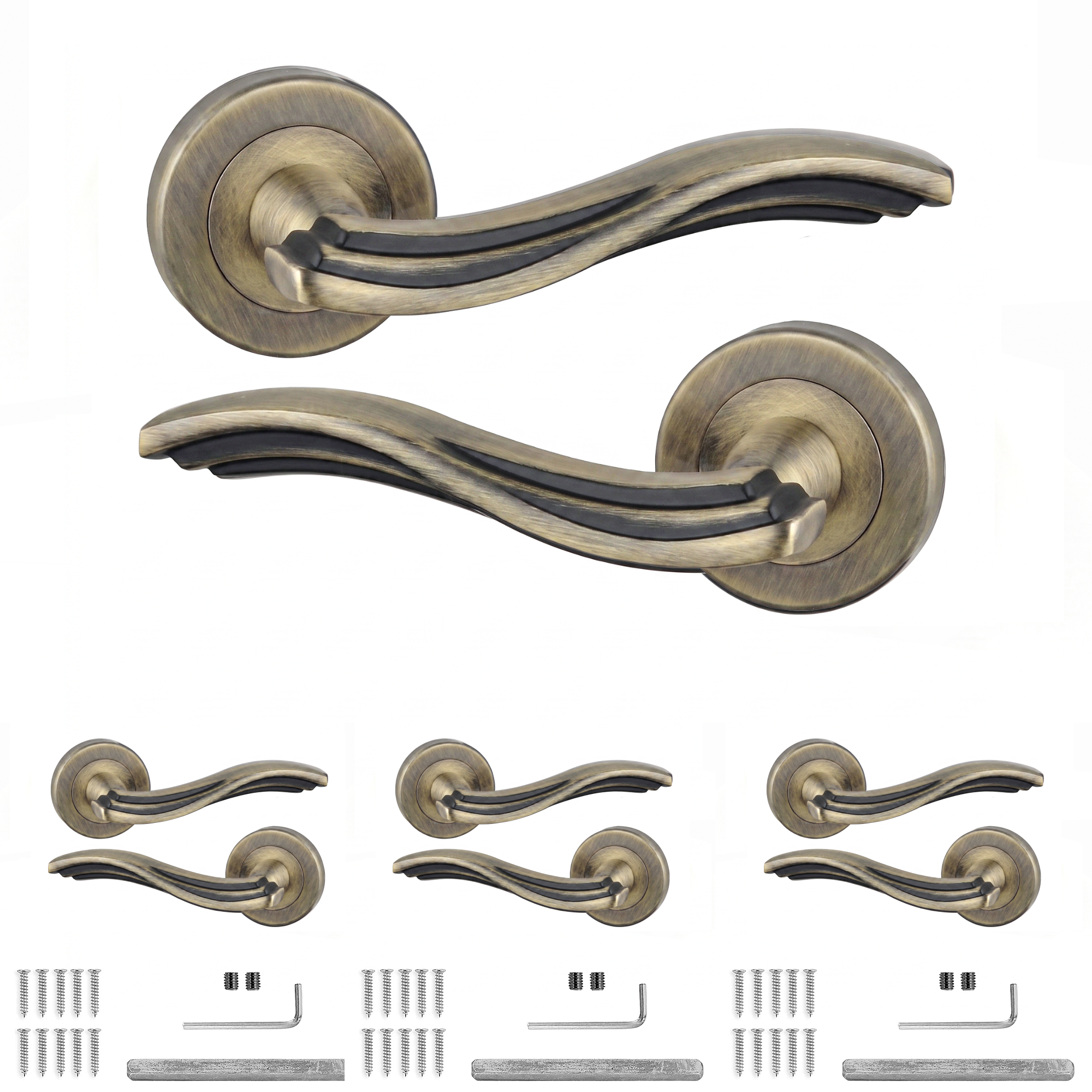 Solace Antique Brass Door Lever Handles - Pack of 4 Pairs