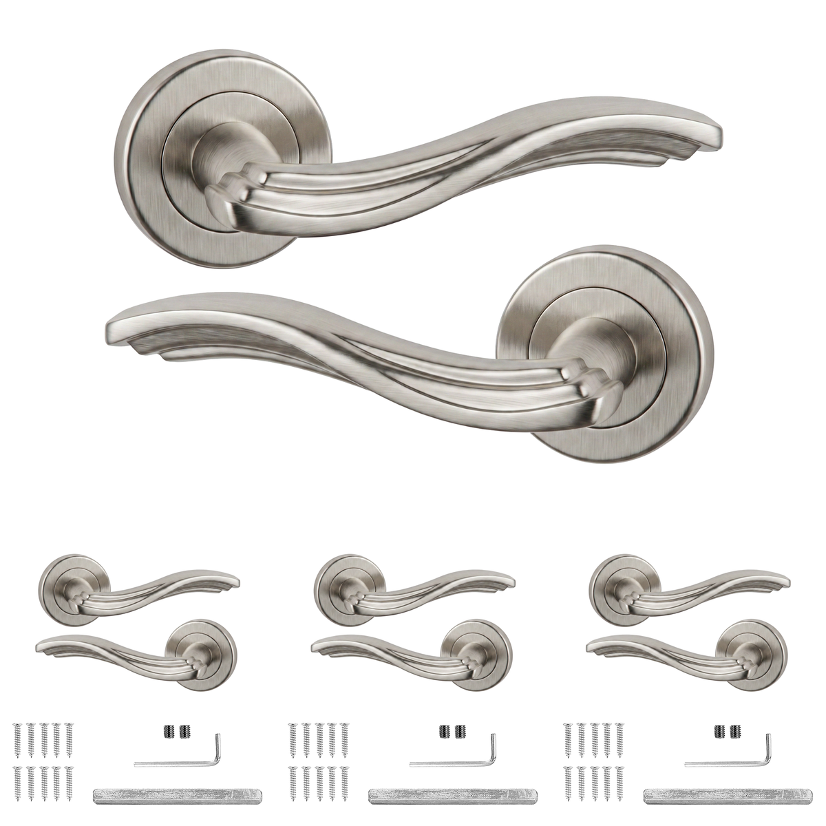 Solace Satin Nickel Door Lever Handles - Pack of 4 Pairs