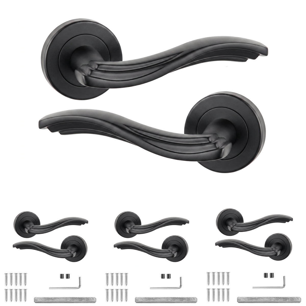 Solace Matt Black Door Lever Handles - Pack of 4 Pairs