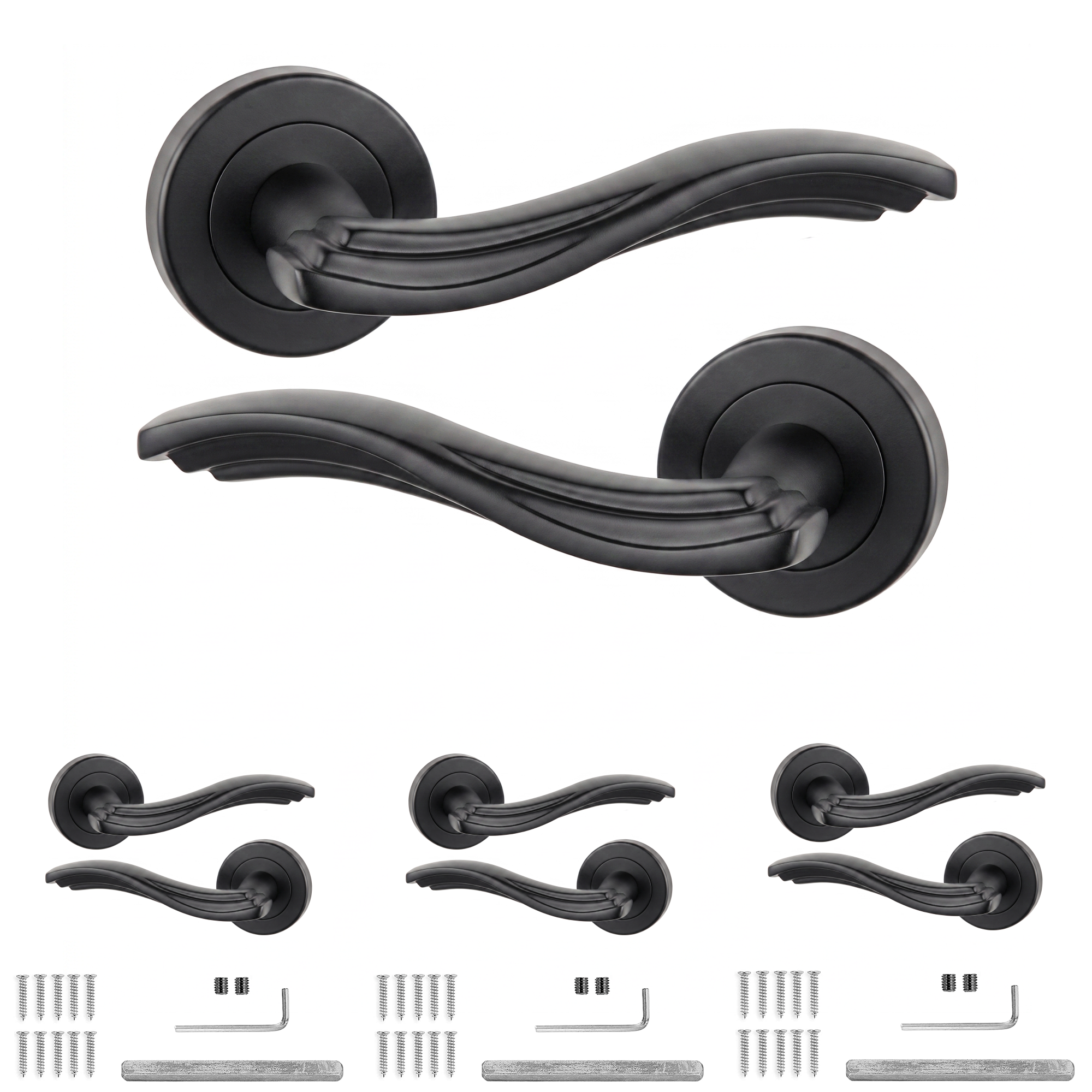 Solace Matt Black Door Lever Handles - Pack of 4 Pairs