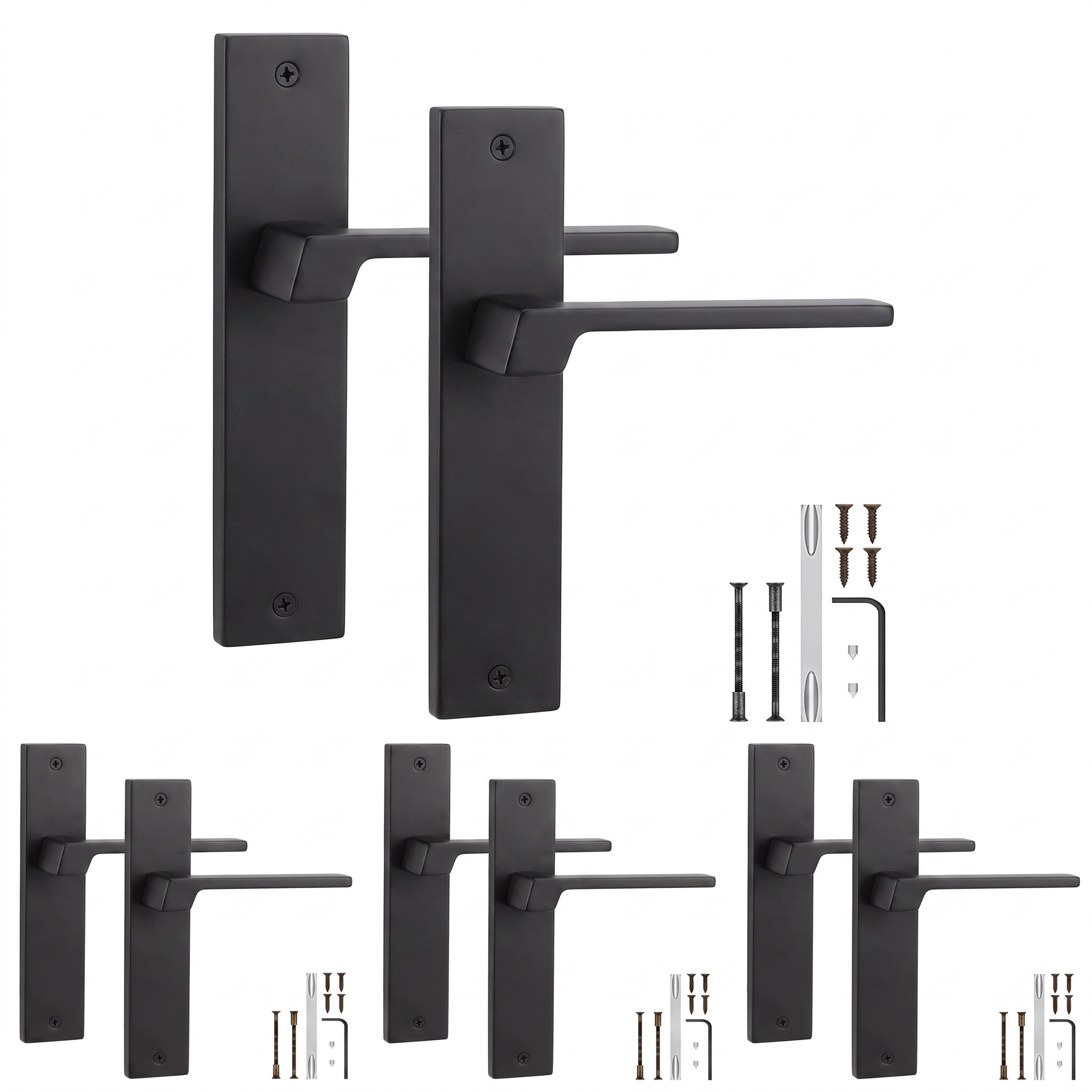 Spectra Matt Black Door Lever Handles on Backplate - Pack of 4 Pairs