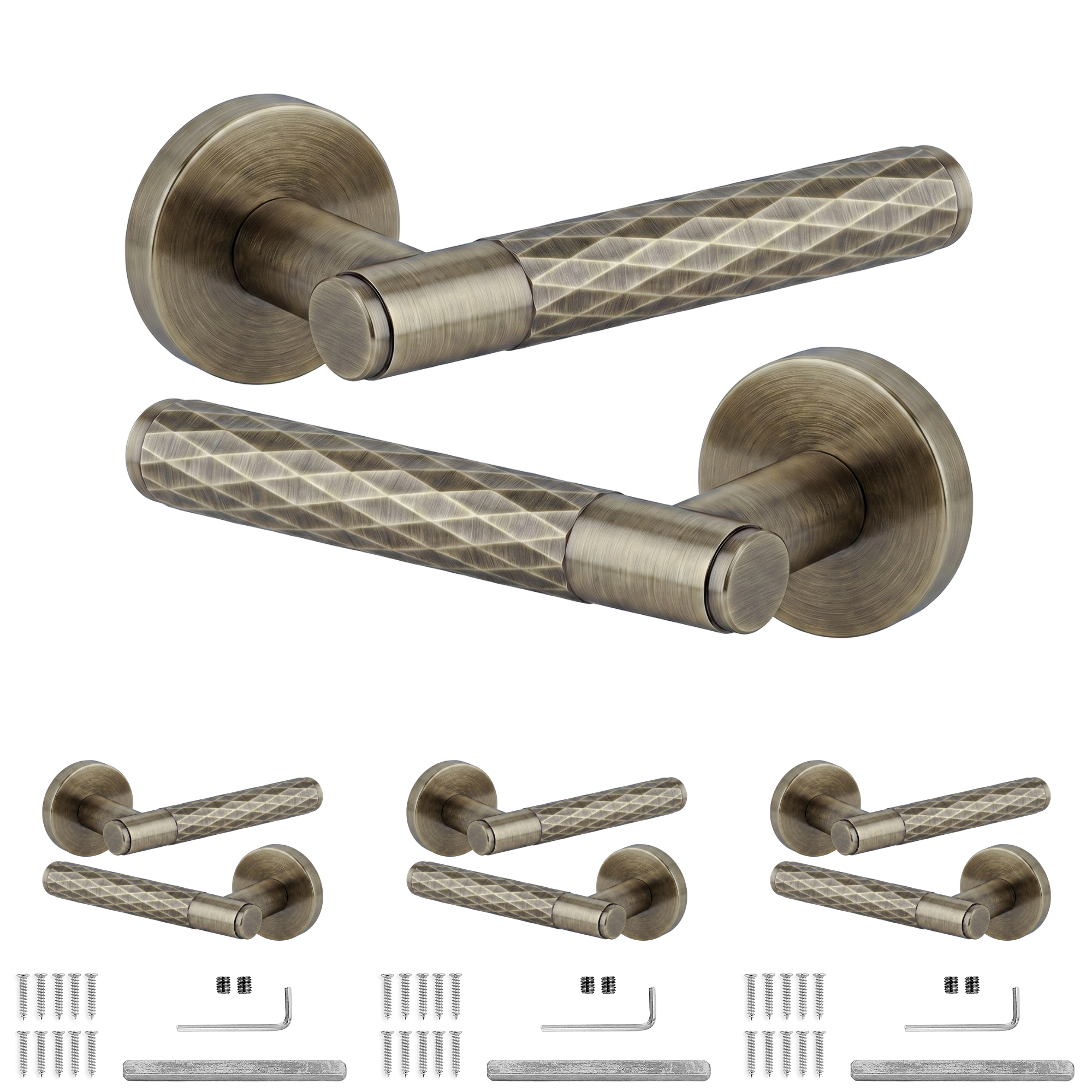 Tore Antique Brass Door Lever Handles - Pack of 4 Pairs