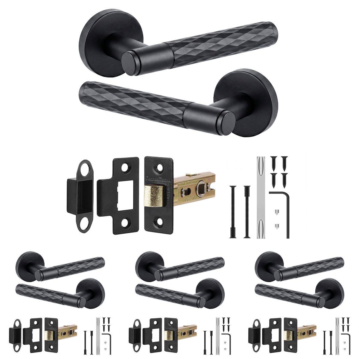 Tore Matt Black Passage Door Lever Handles - Latch Kit 76mm - Pack of 4