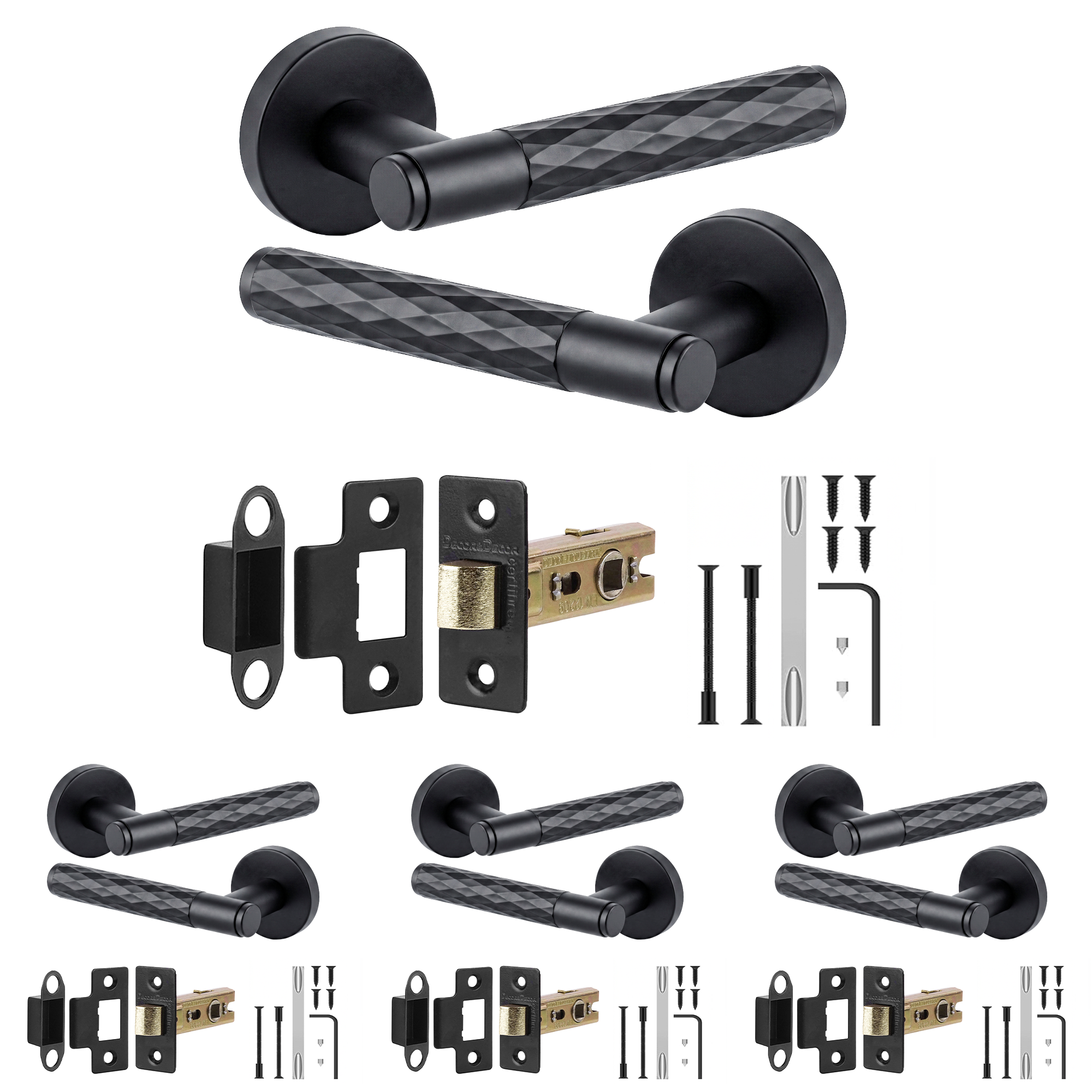 Tore Matt Black Passage Door Lever Handles - Latch Kit 76mm - Pack of 4