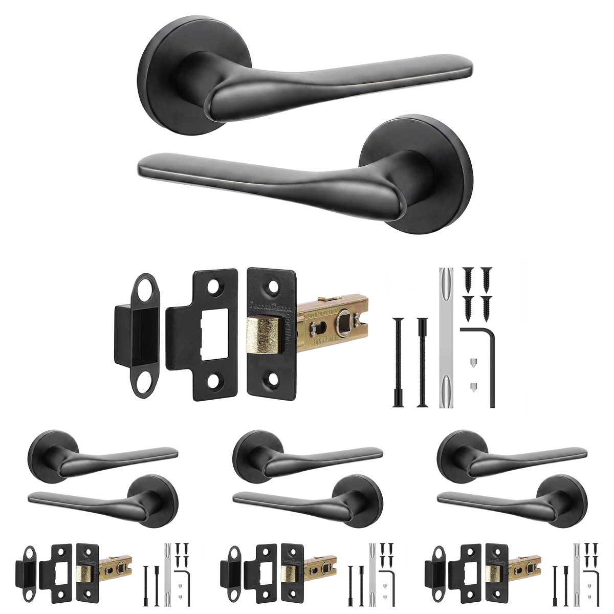 Verita Matt Black Passage Door Lever Handles - Latch Kit 64mm - Pack of 4