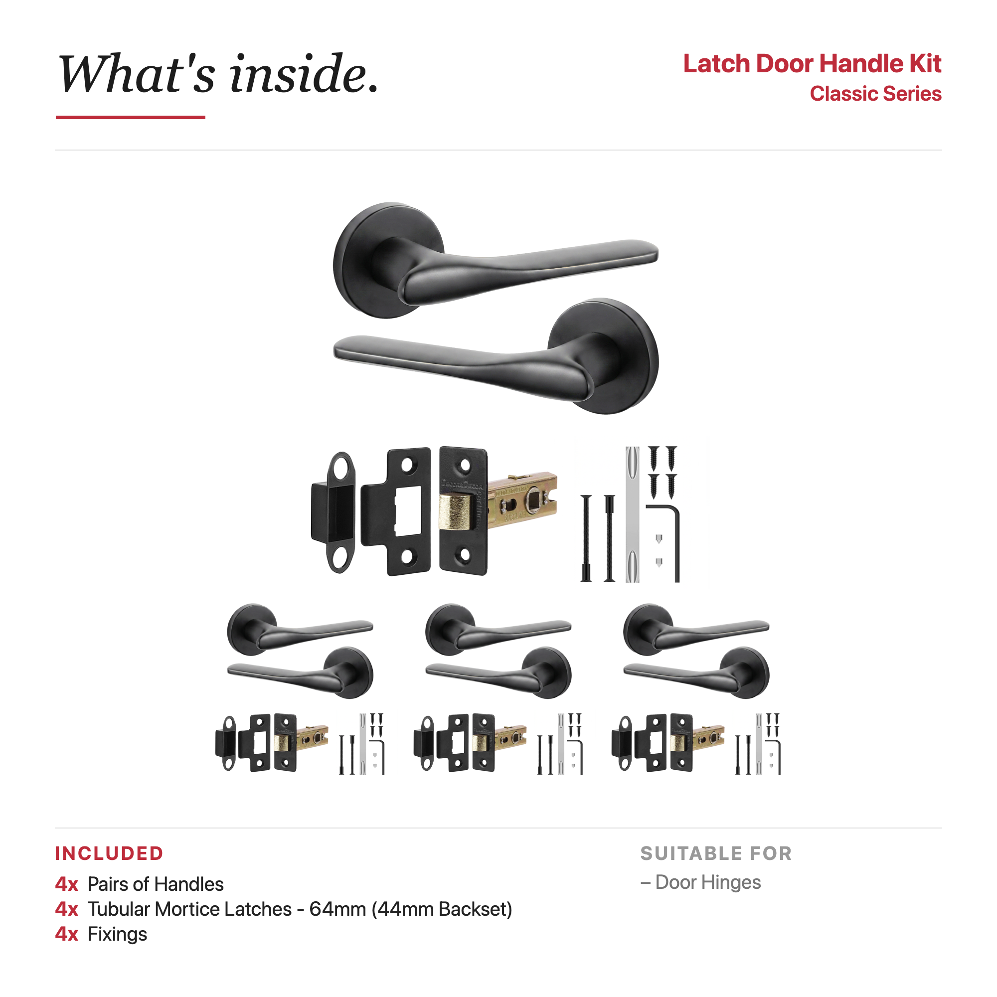 Verita Matt Black Passage Door Lever Handles – showing what's included in the box
