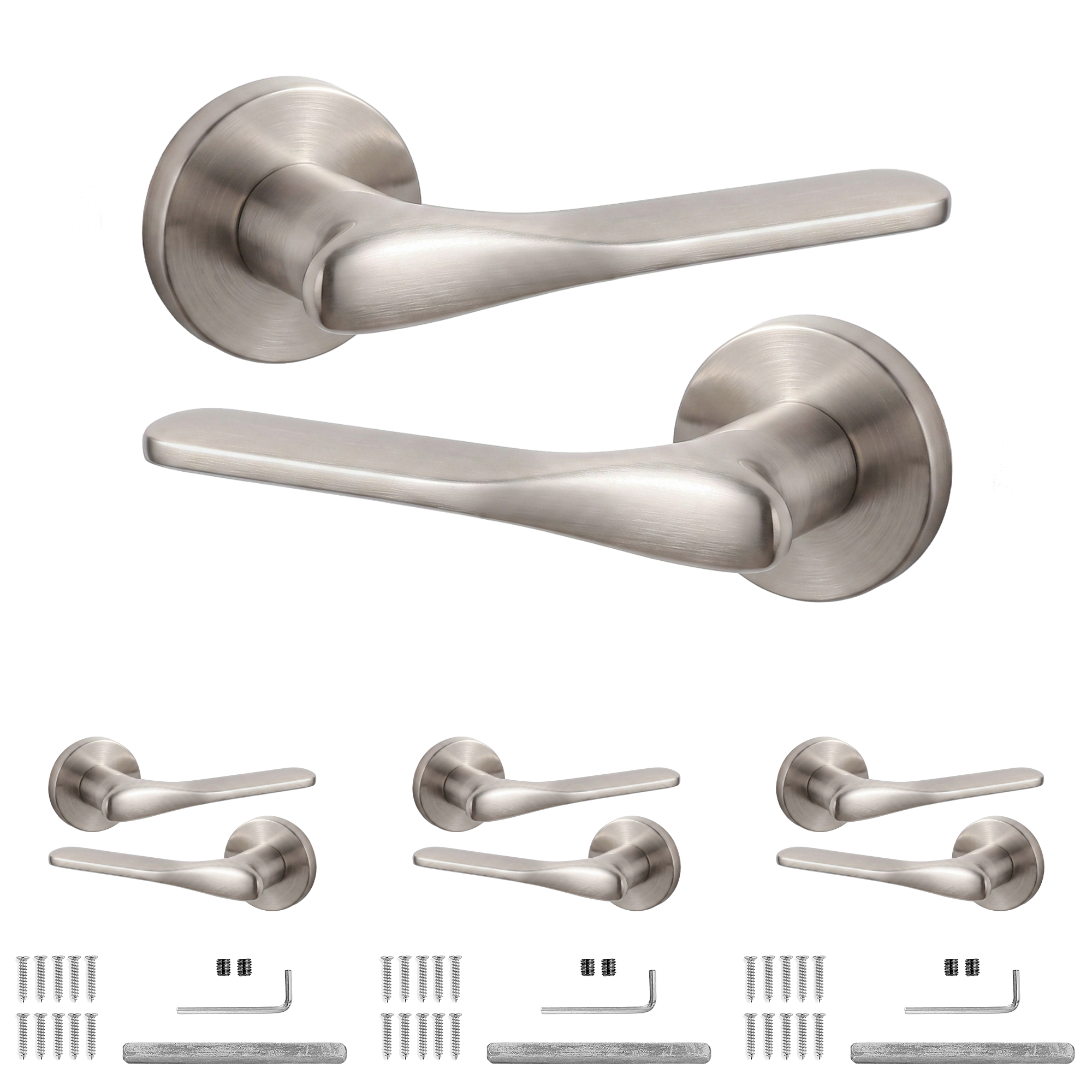 Verita Satin Nickel Door Lever Handles - Pack of 4 Pairs