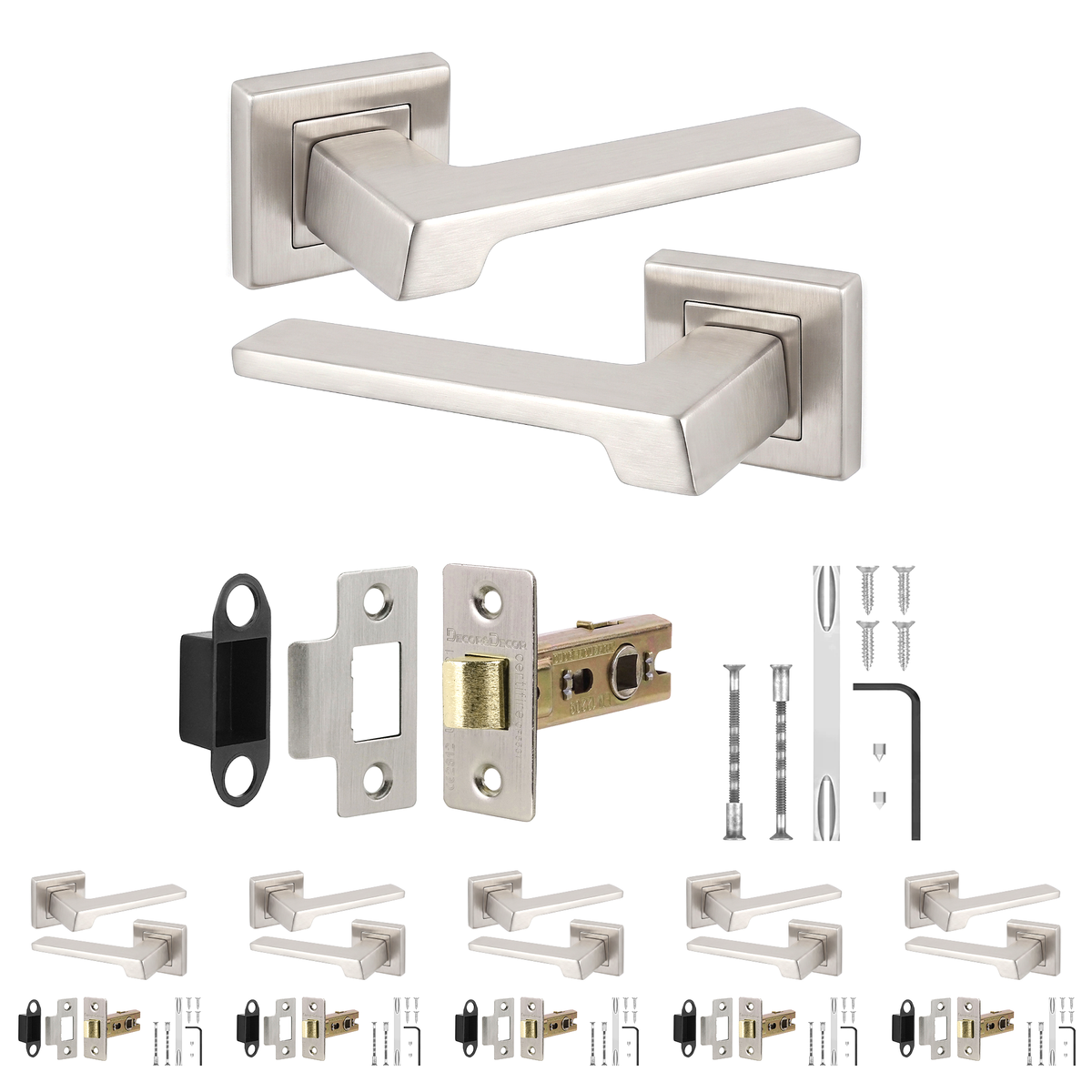 Spectra Satin Nickel Passage Door Lever Handles - Latch Kit 76mm - Pack of 6