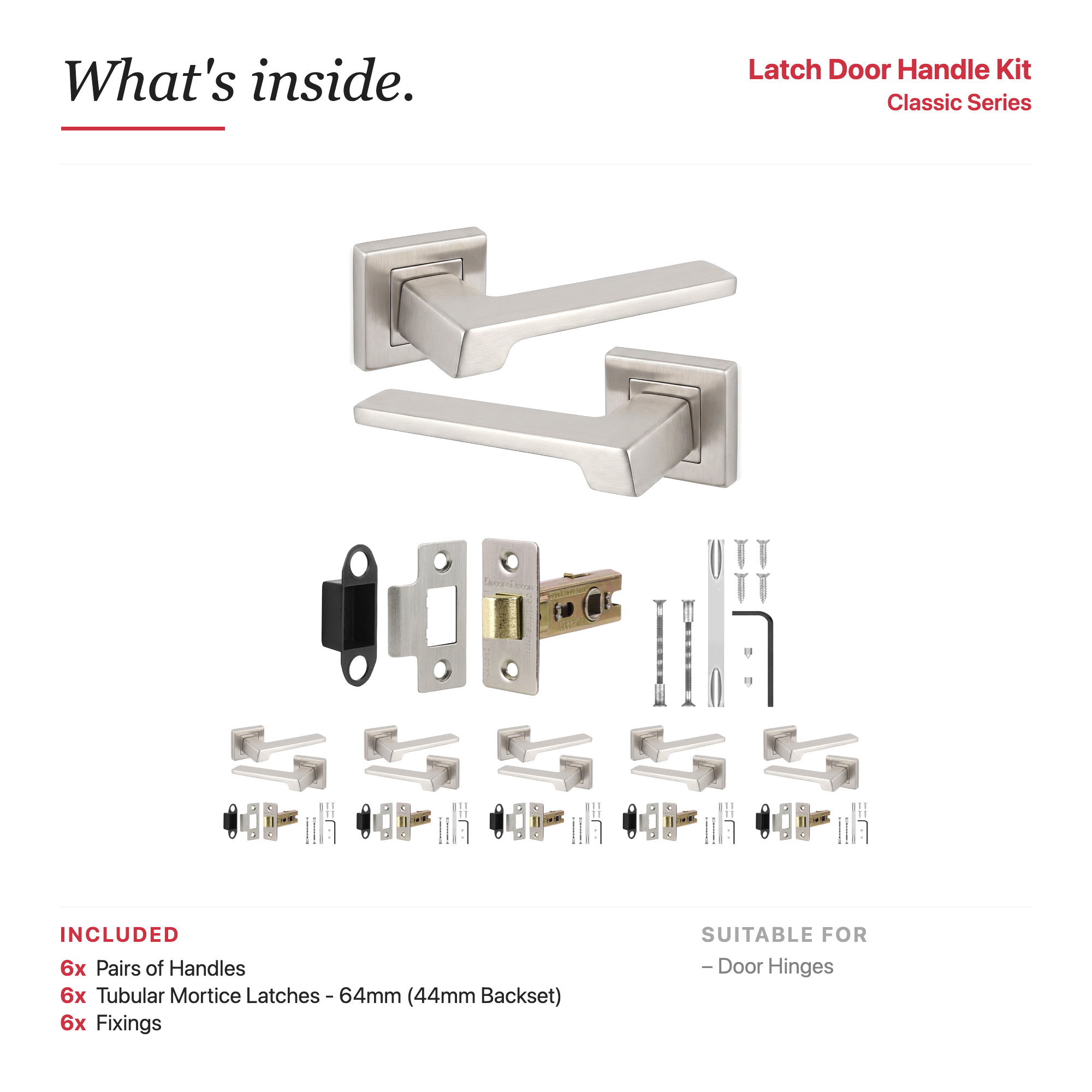 Spectra Satin Nickel Passage Door Lever Handles – showing what's included in the box