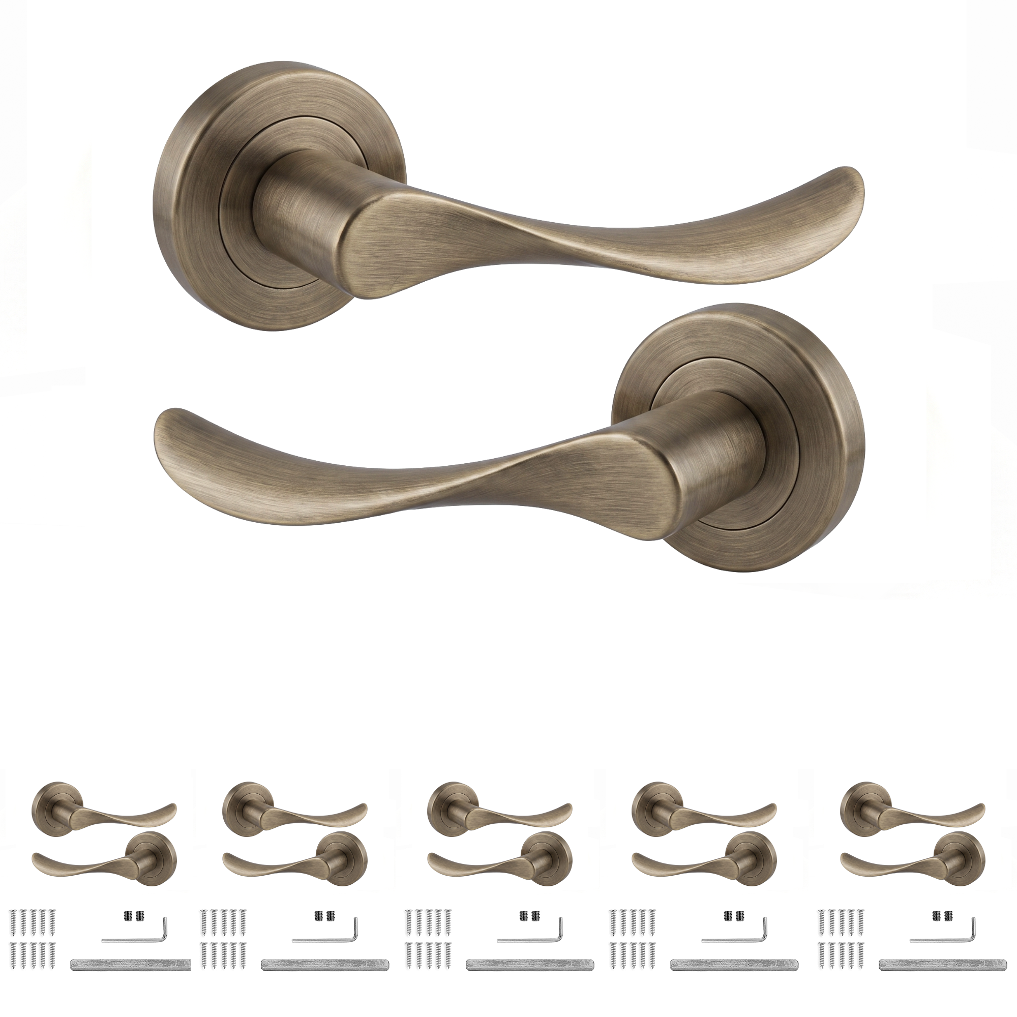 Nimbus Antique Brass Door Lever Handles - Pack of 6 Pairs