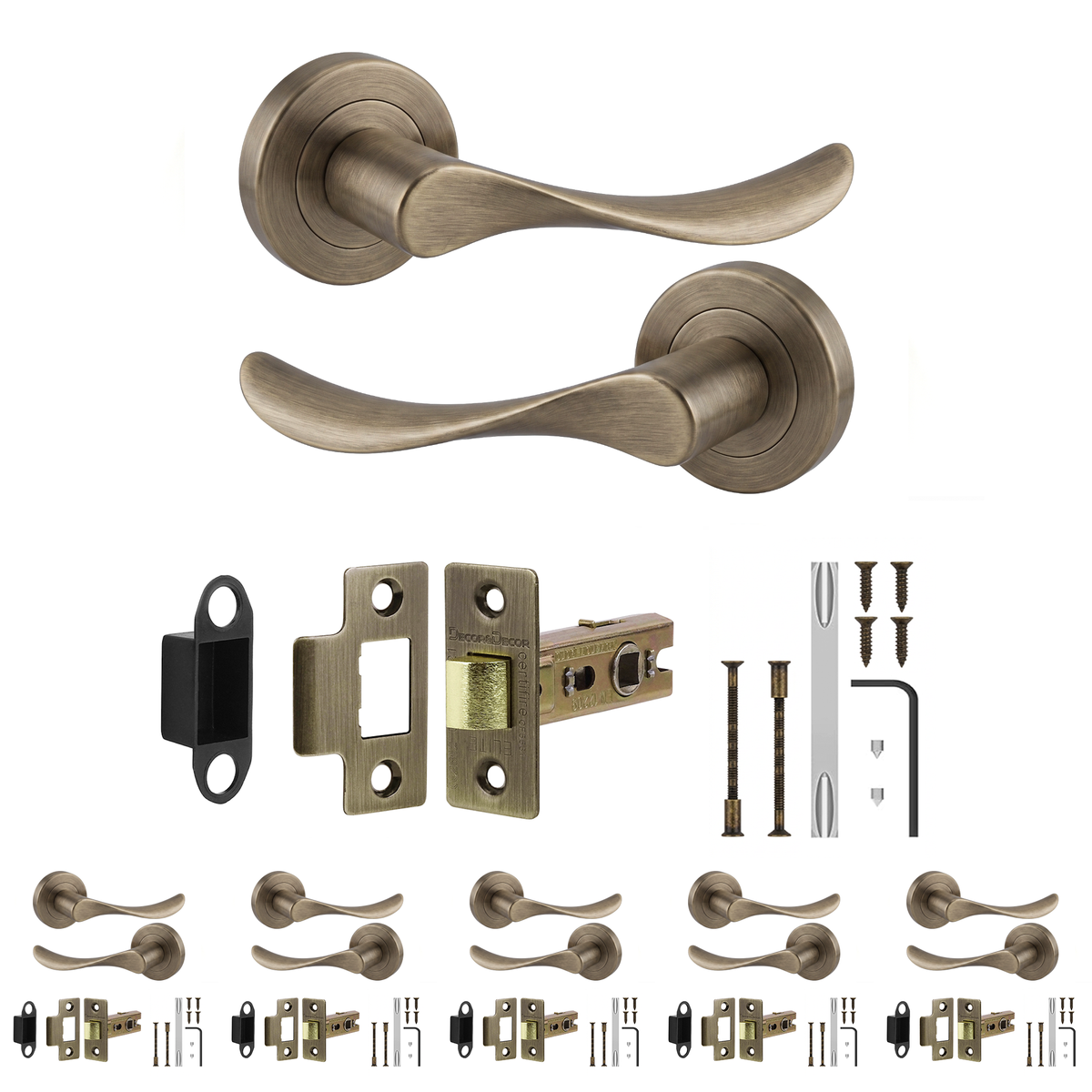 Nimbus Antique Brass Passage Door Lever Handles - Latch Kit 64mm - Pack of 6