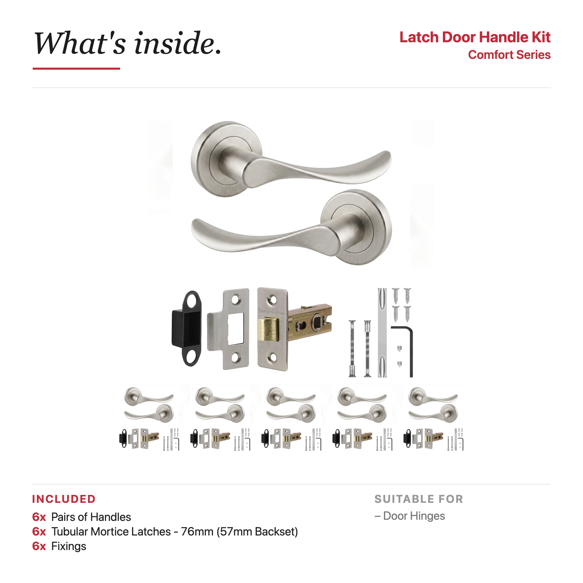 Nimbus Satin Nickel Passage Door Lever Handles – showing what's included in the box