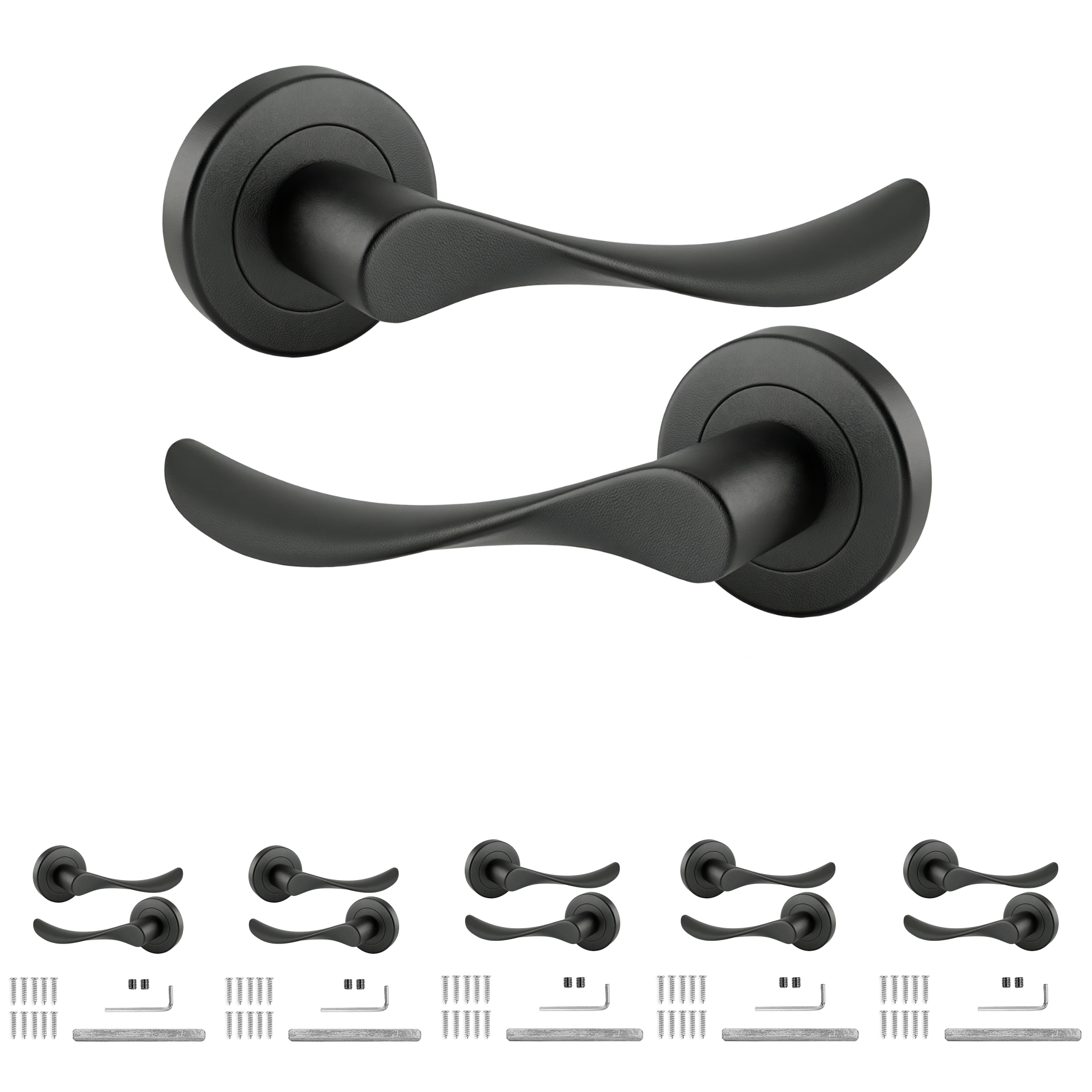 Nimbus Matt Black Door Lever Handles - Pack of 6 Pairs