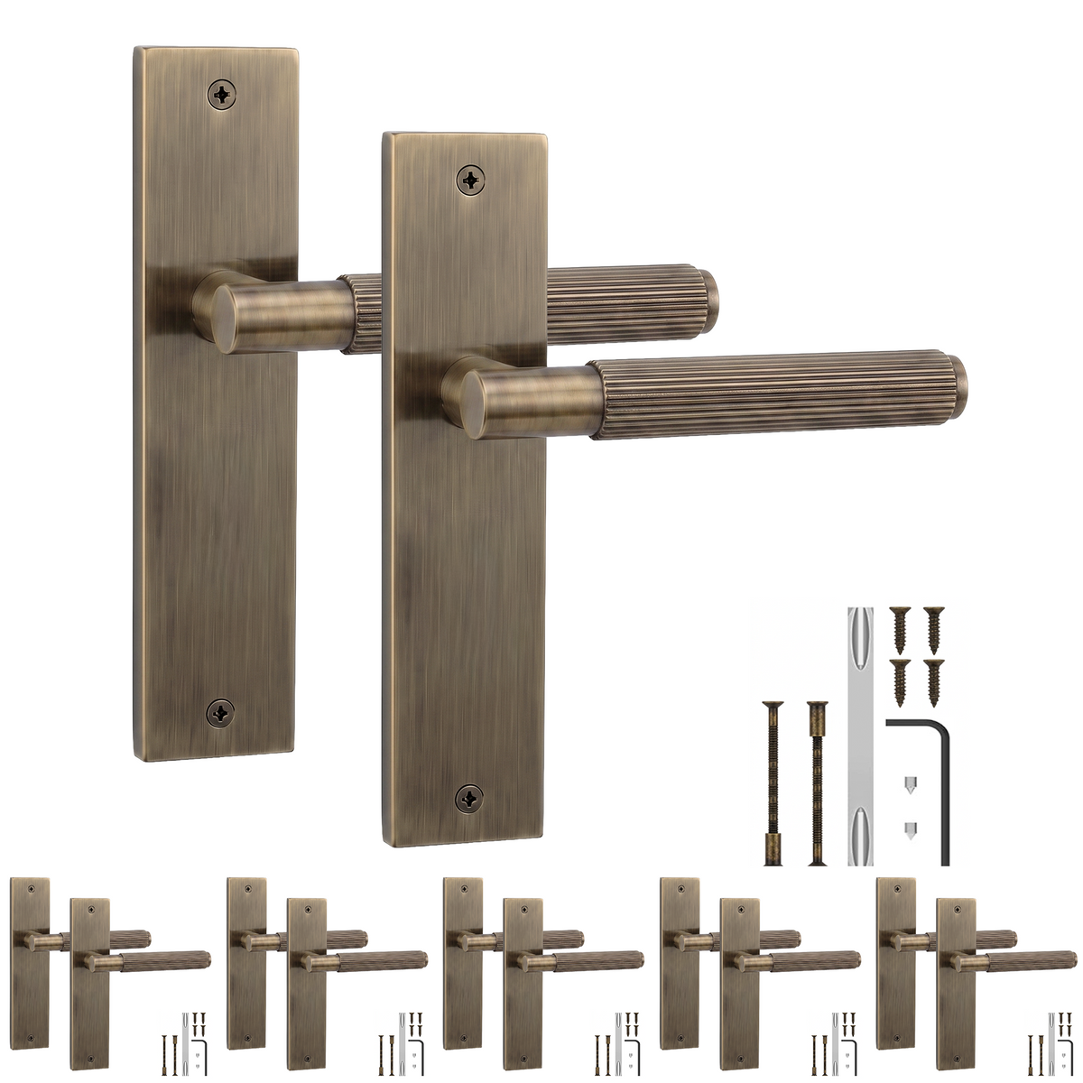 Hera Antique Brass Door Lever Handles on Backplate - Pack of 6 Pairs