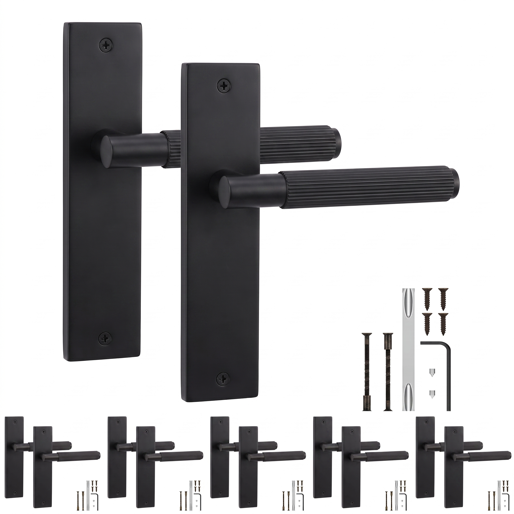 Hera Matt Black Door Lever Handles on Backplate - Pack of 6 Pairs