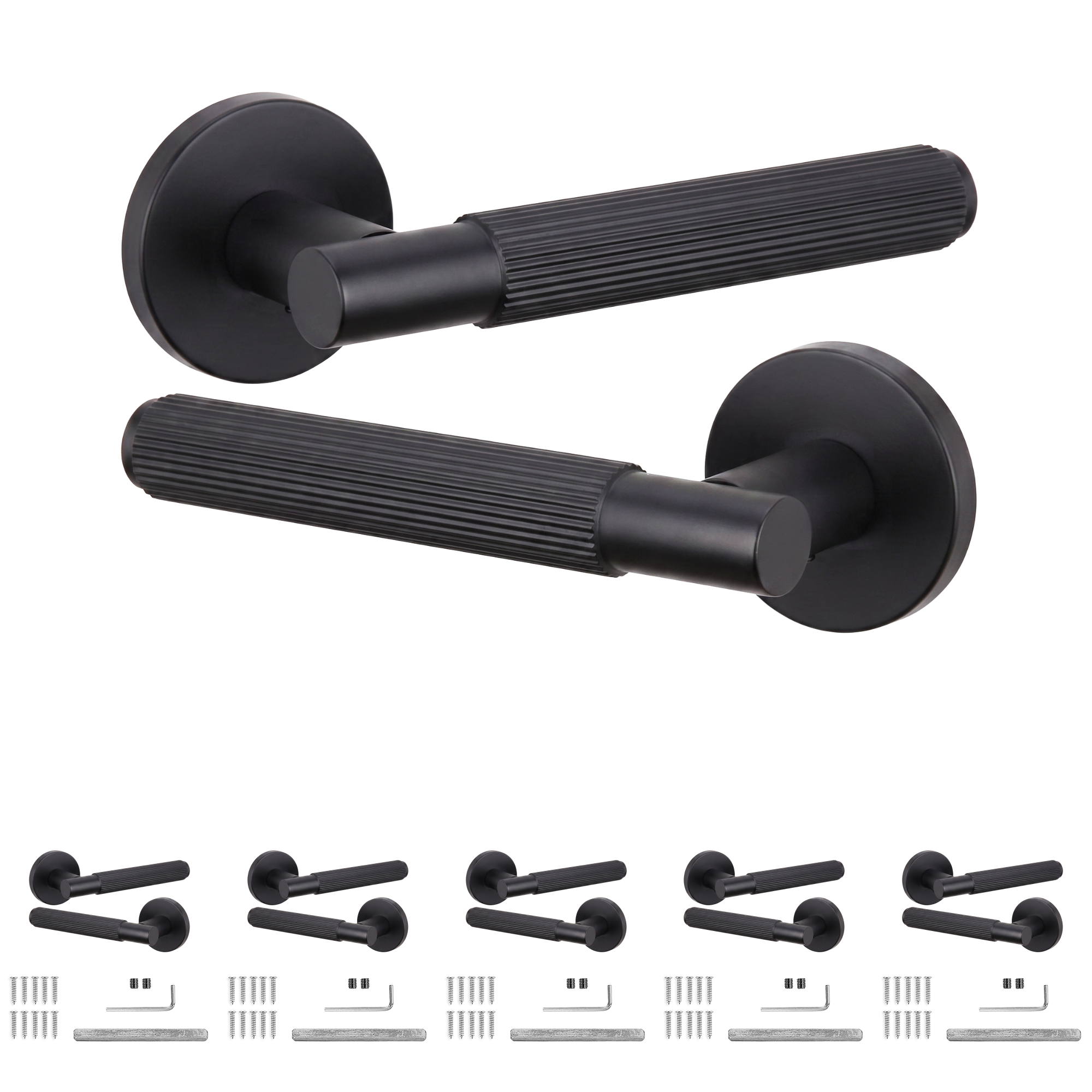Hera Matt Black Door Lever Handles - Pack of 6 Pairs
