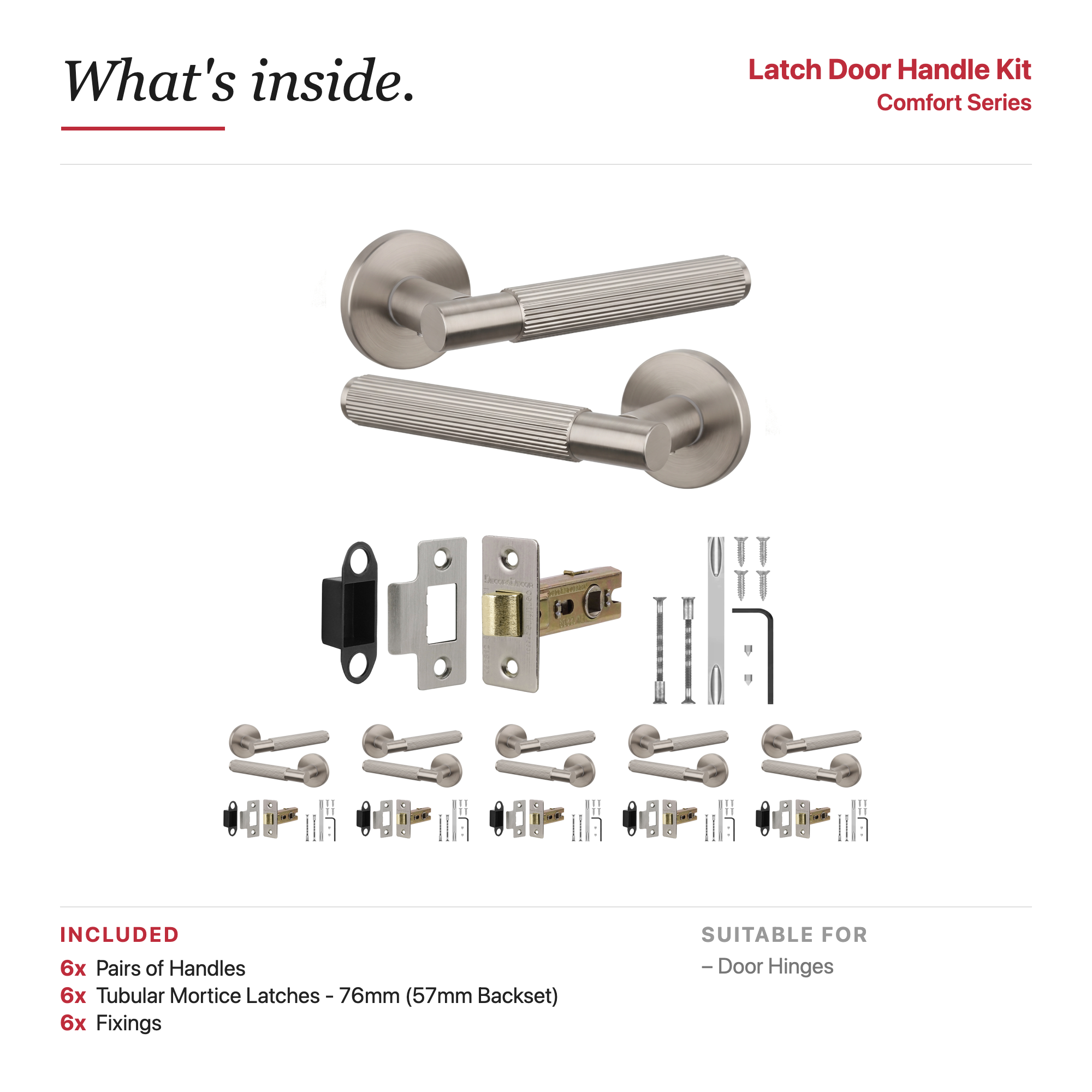 Hera Satin Nickel Passage Door Lever Handles – showing what's included in the box