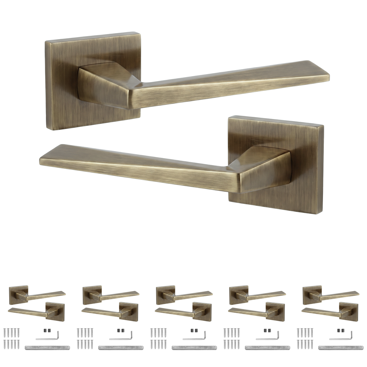 Leda Antique Brass Door Lever Handles - Pack of 6 Pairs