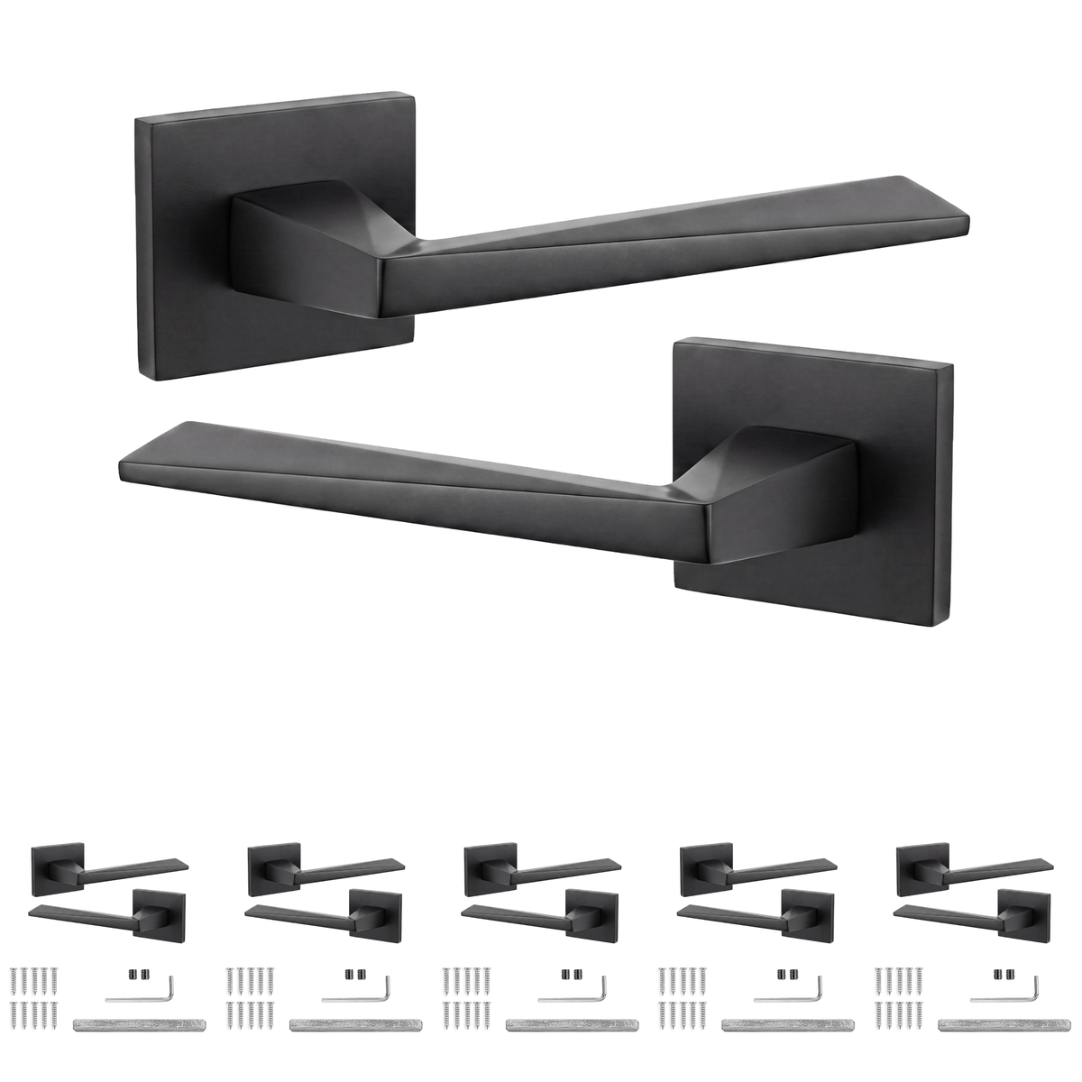 Leda Matt Black Door Lever Handles - Pack of 6 Pairs