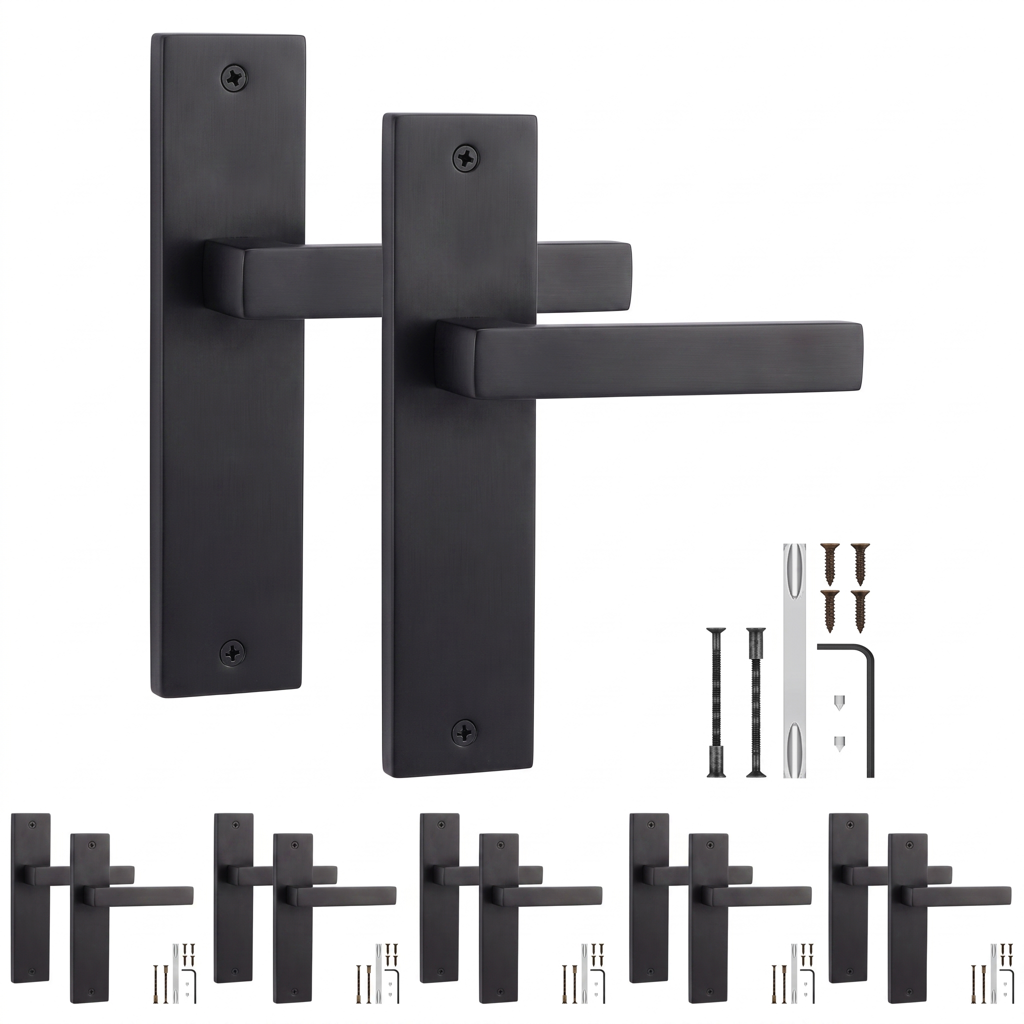 Lumina Matt Black Door Lever Handles on Backplate - Pack of 6 Pairs