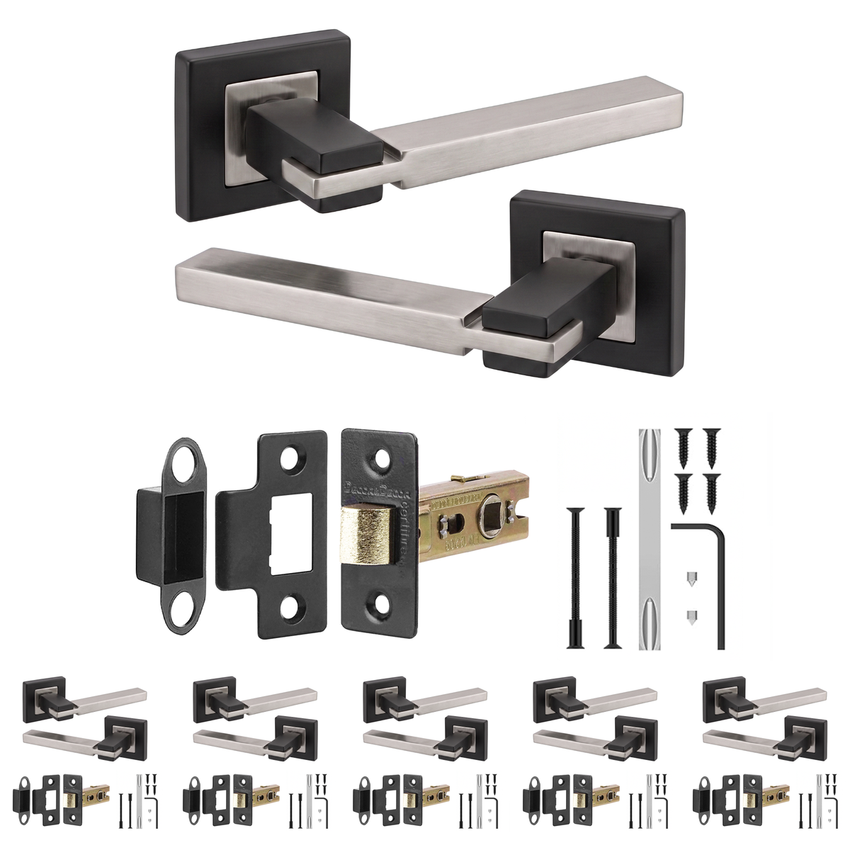 Nexus Duo Finish Passage Door Lever Handles - Latch Kit 76mm - Pack of 6