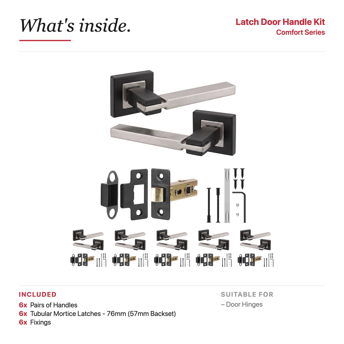 Nexus Duo Finish Passage Door Lever Handles – showing what's included in the box