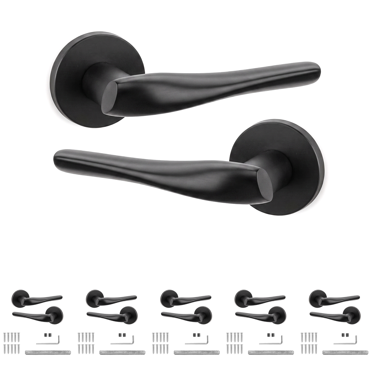 Nanda Matt Black Door Lever Handles - Pack of 6 Pairs