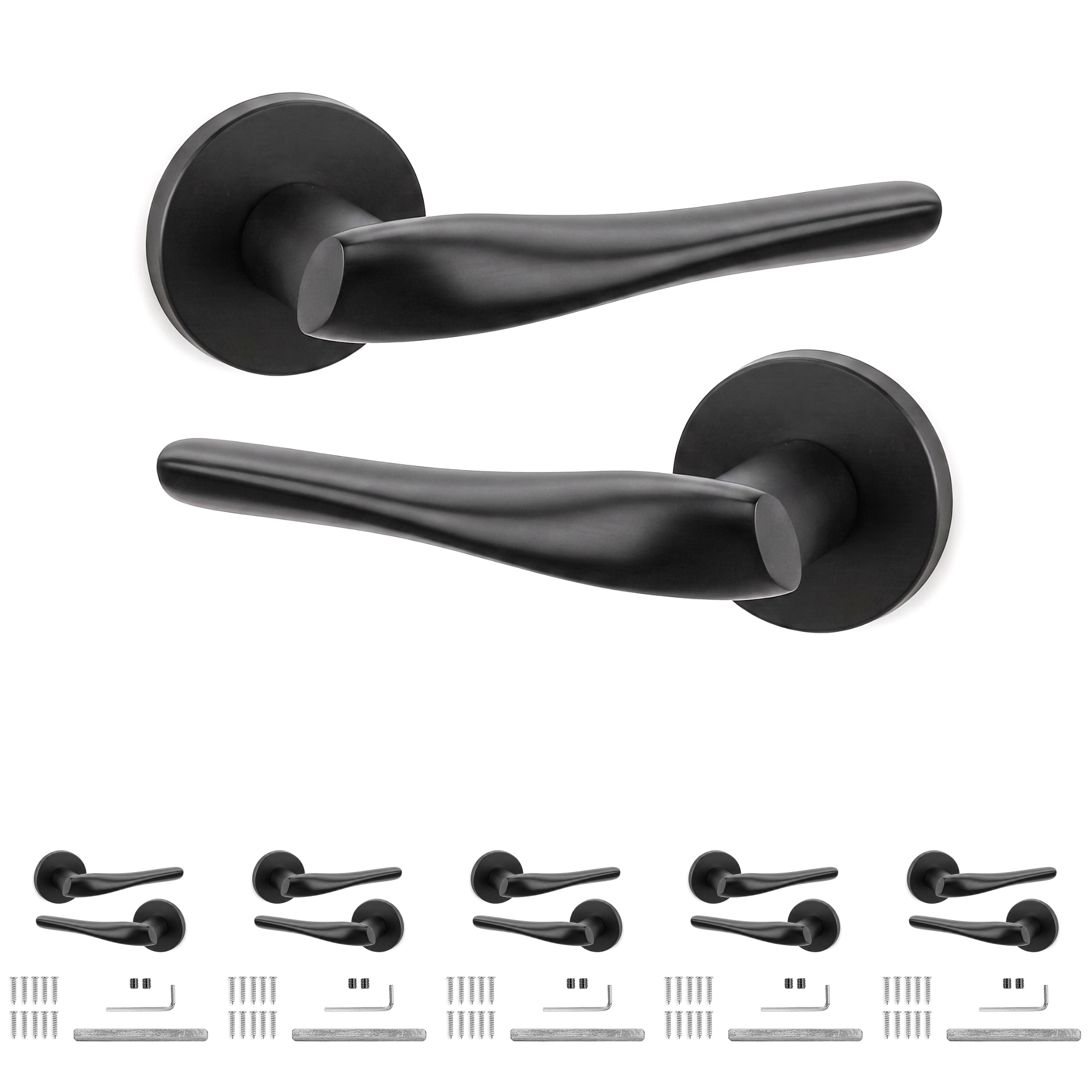 Nanda Matt Black Door Lever Handles - Pack of 6 Pairs