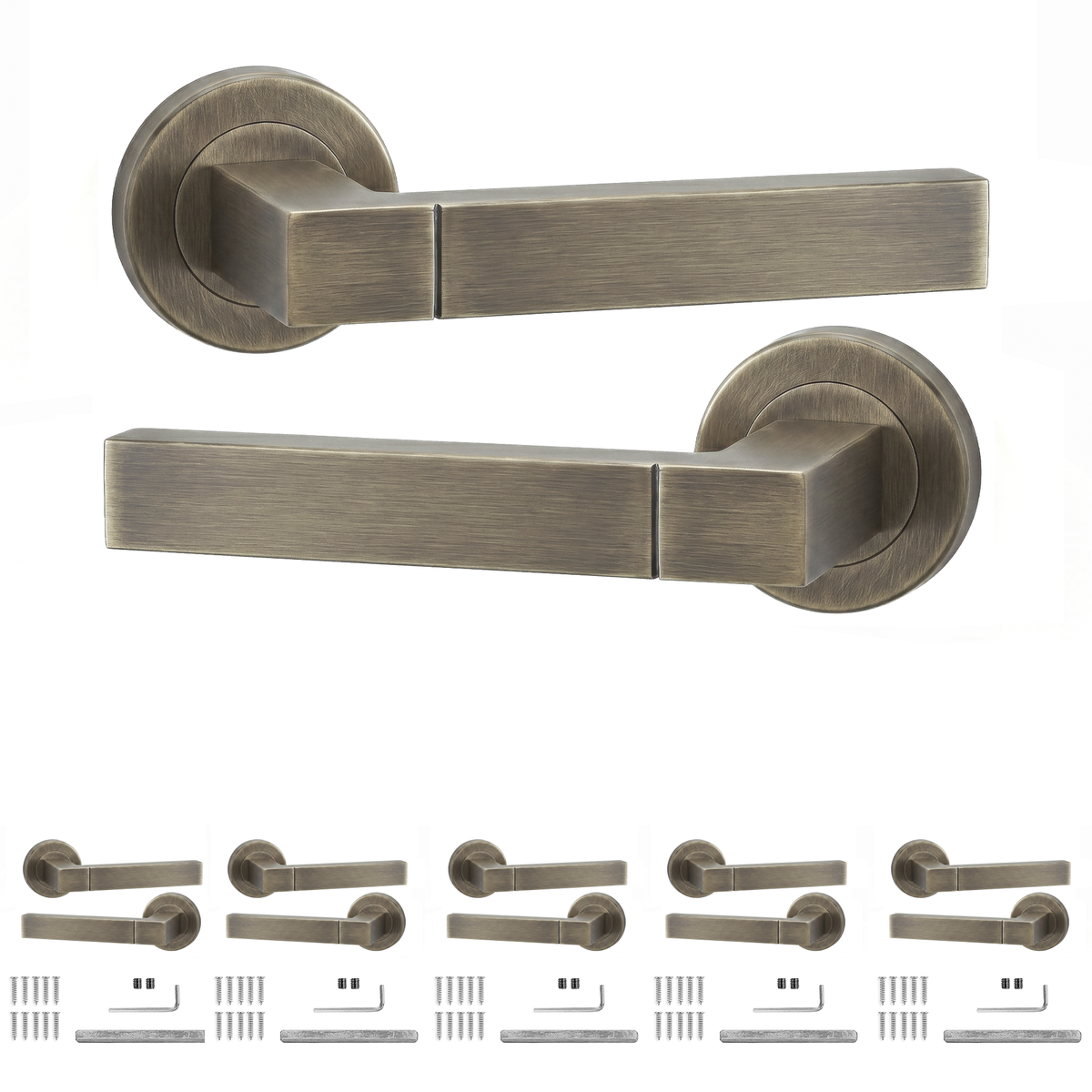 Lumina Antique Brass Door Lever Handles - Pack of 6 Pairs