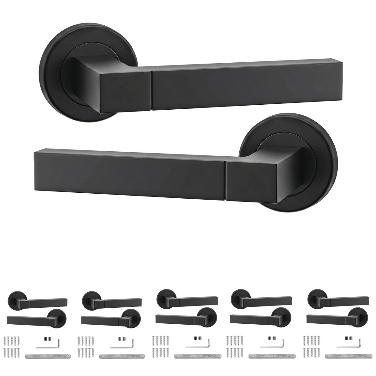 Lumina Matt Black Door Lever Handles - Pack of 6 Pairs