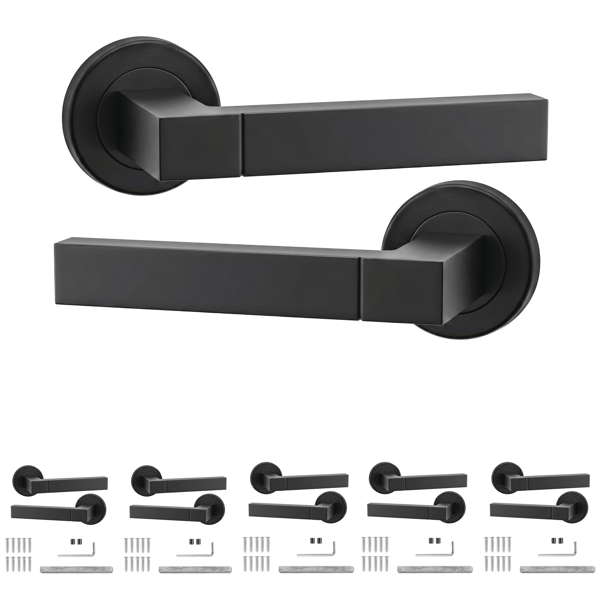 Lumina Matt Black Door Lever Handles - Pack of 6 Pairs