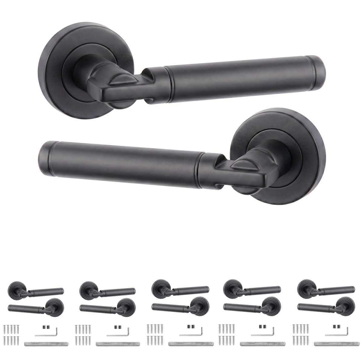 Enigma Matt Black Door Lever Handles - Pack of 6 Pairs
