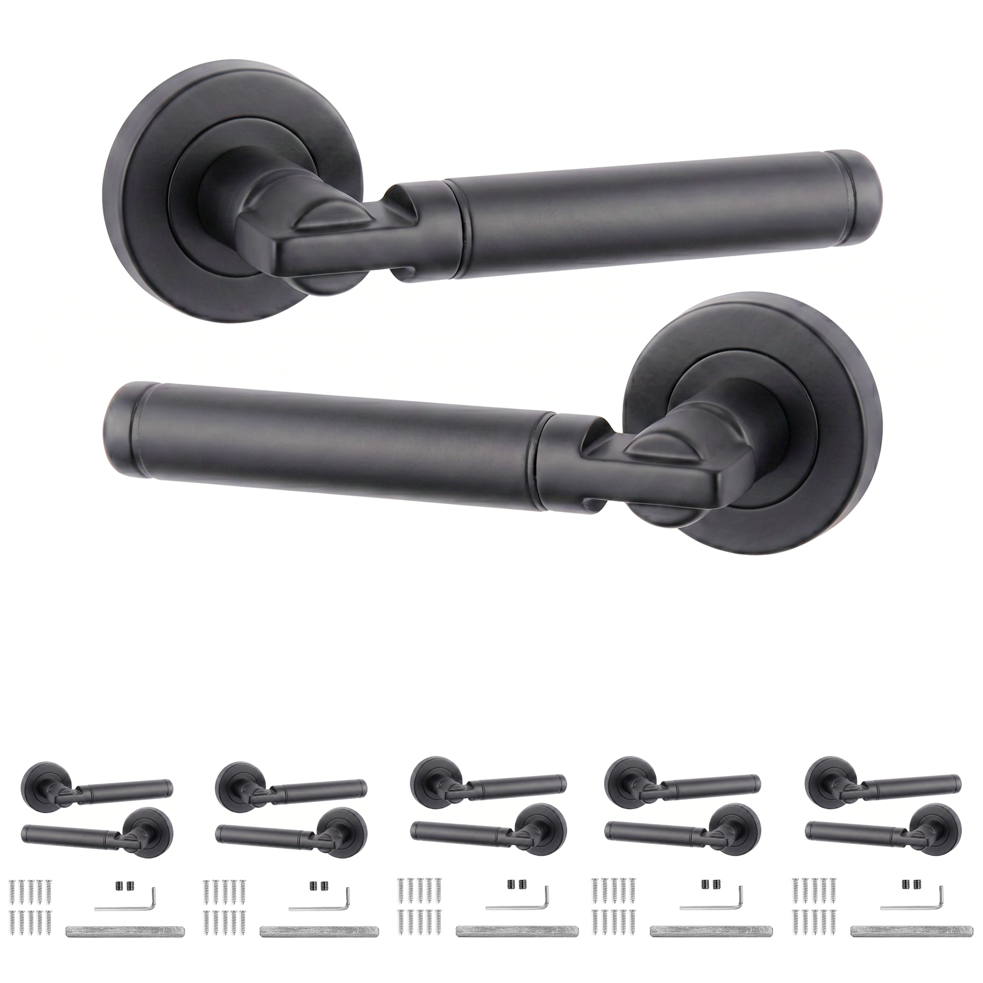 Enigma Matt Black Door Lever Handles - Pack of 6 Pairs