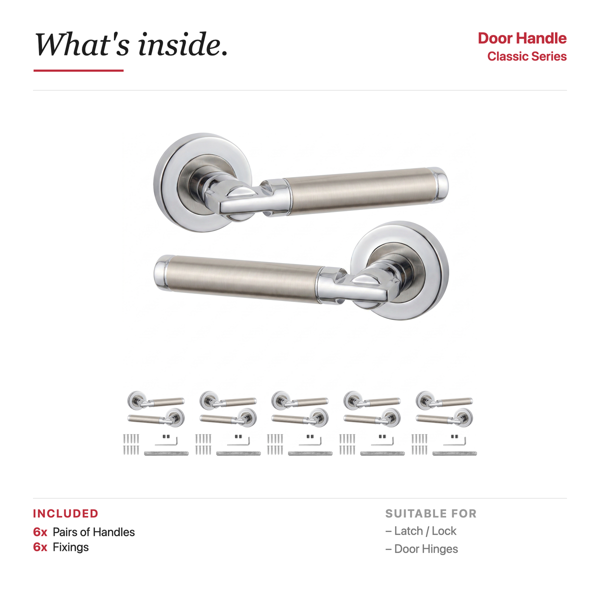 Enigma Duo Finish Door Lever Handles – showing what's included in the box