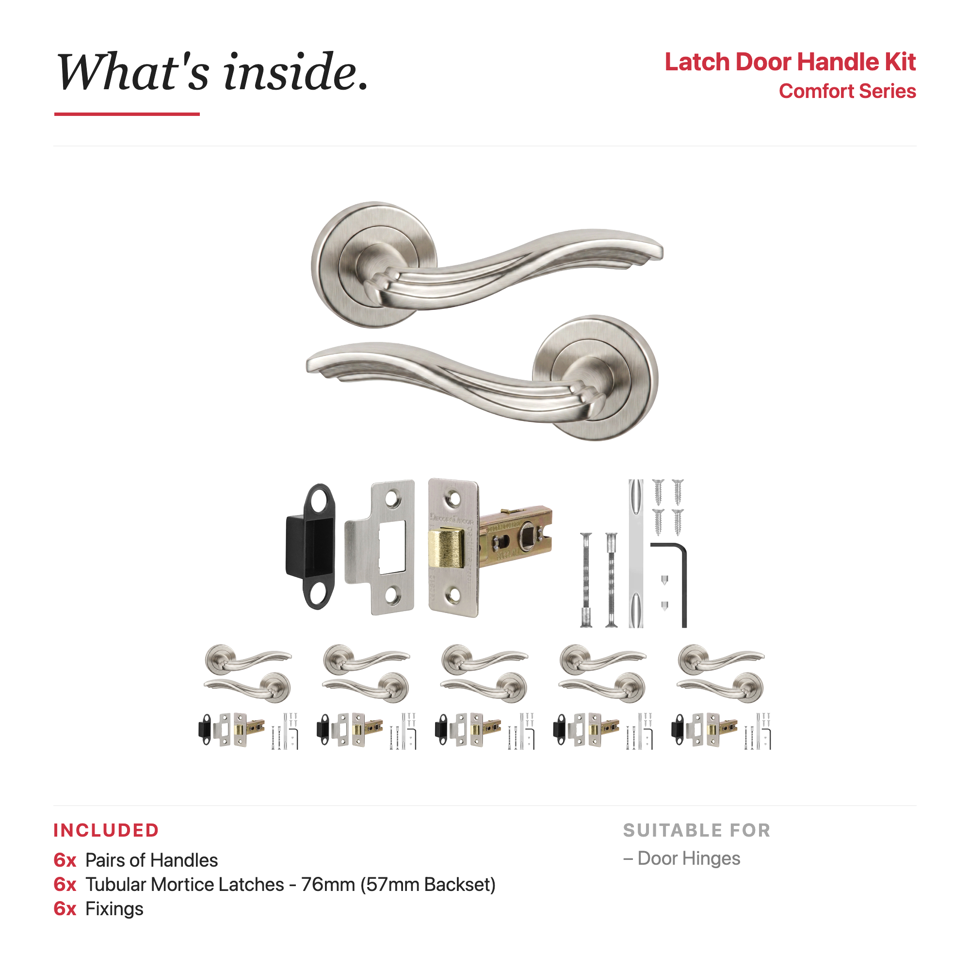 Solace Satin Nickel Passage Door Lever Handles – showing what's included in the box