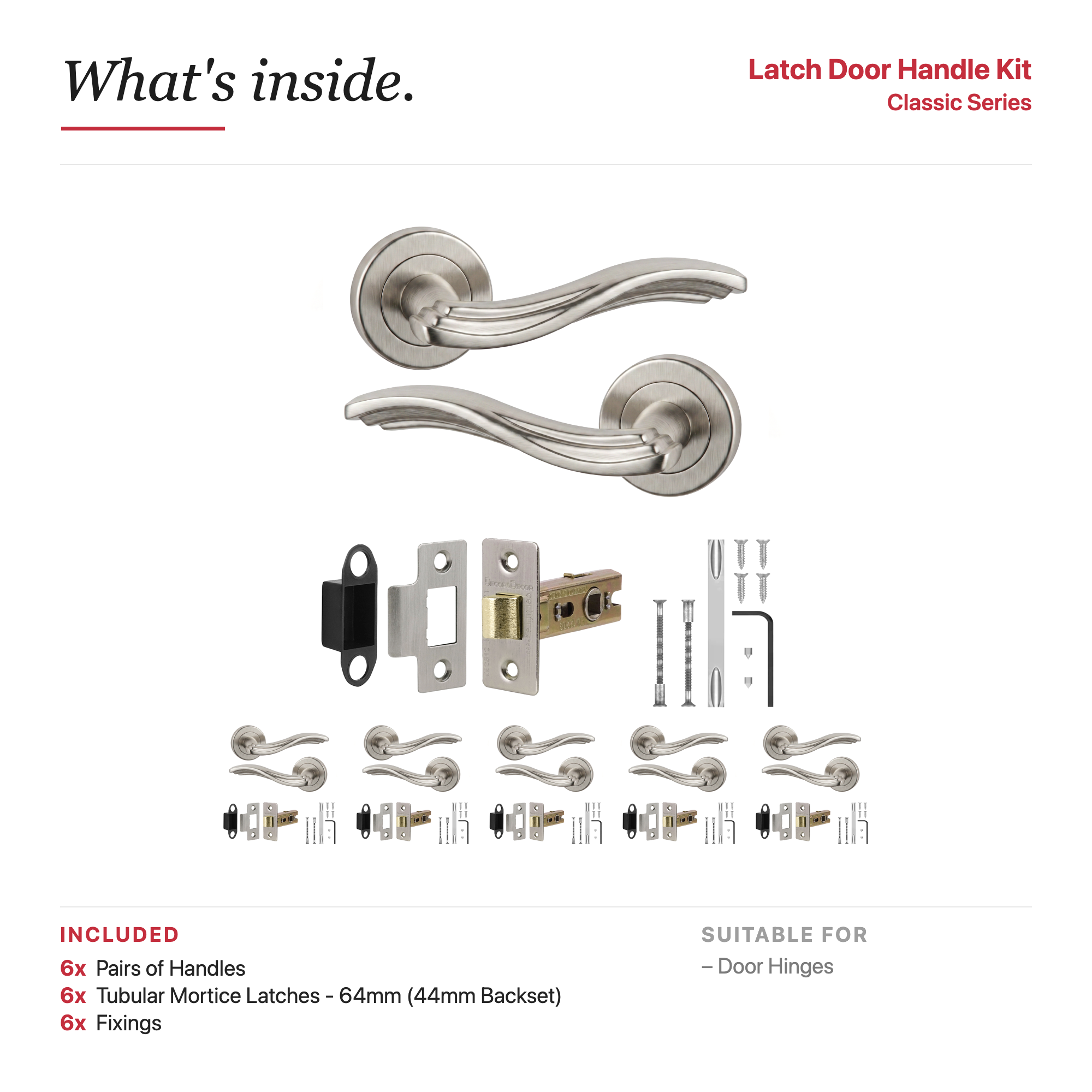 Solace Satin Nickel Passage Door Lever Handles – showing what's included in the box